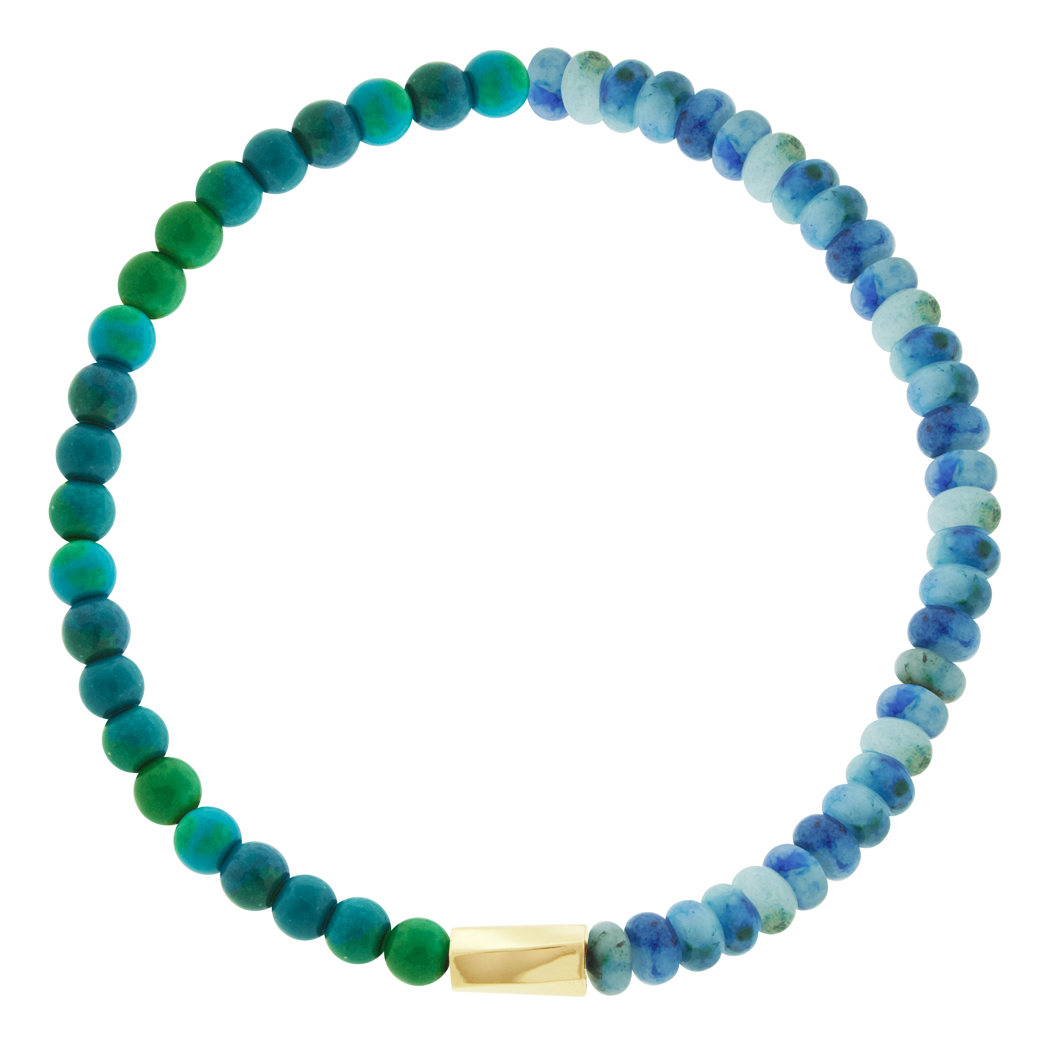 LUIS MORAIS 14k yellow gold large twisted hexagon on a gemstone beaded bracelet.