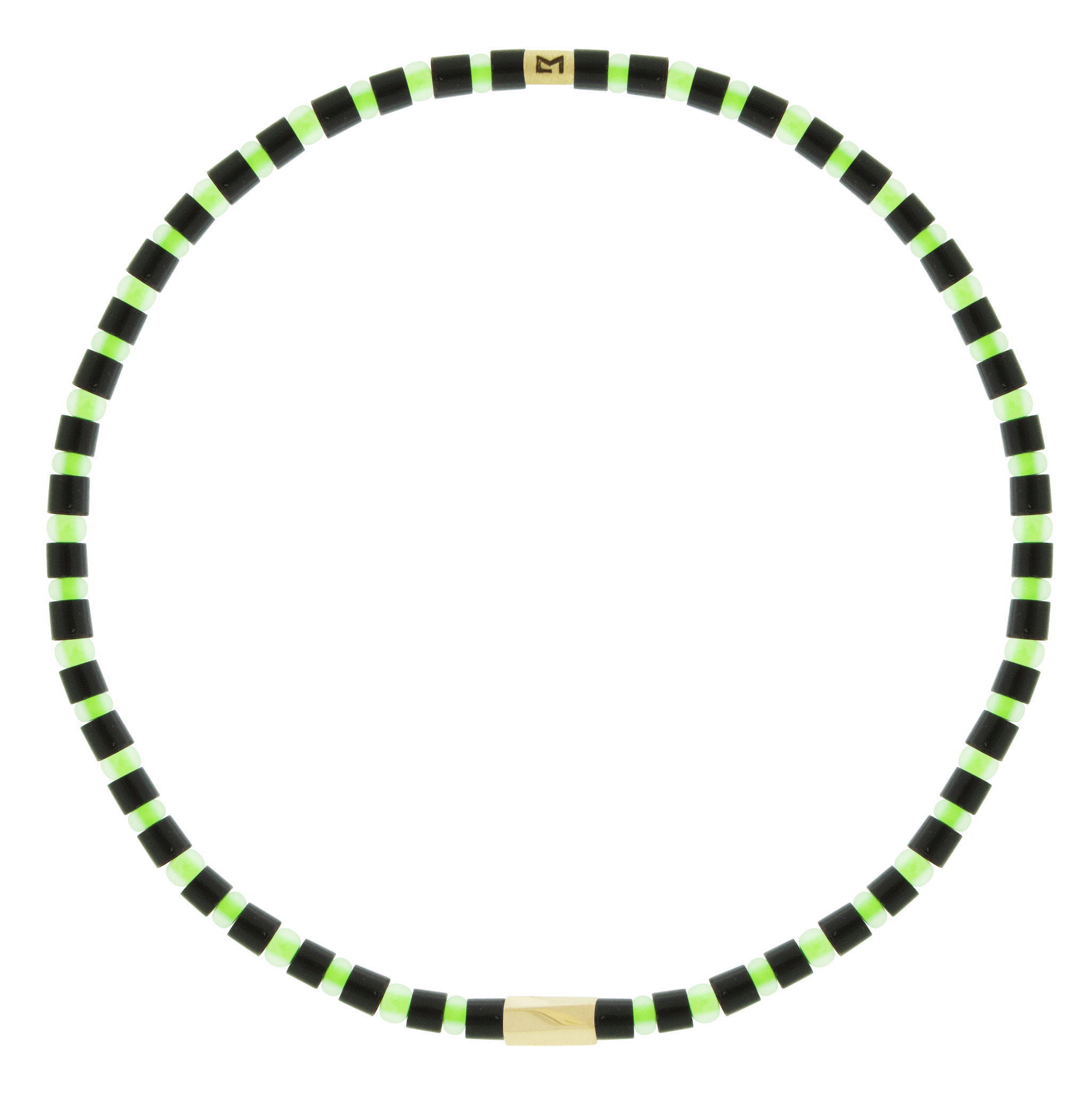 LUIS MORAIS 14k yellow gold small twisted hexagon on a gemstone and glass beaded bracelet.