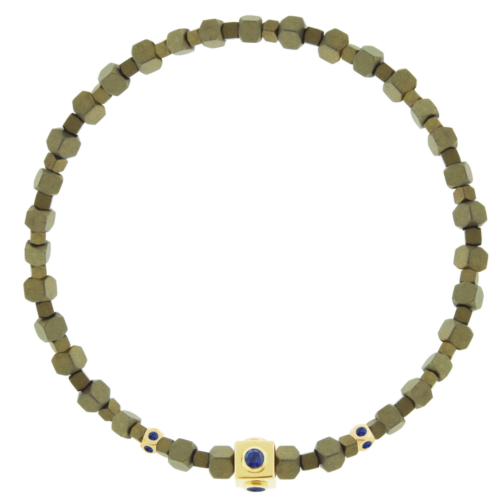 Sapphire Lego Cube with Tetras on Bronze Hematite Bead Bracelet