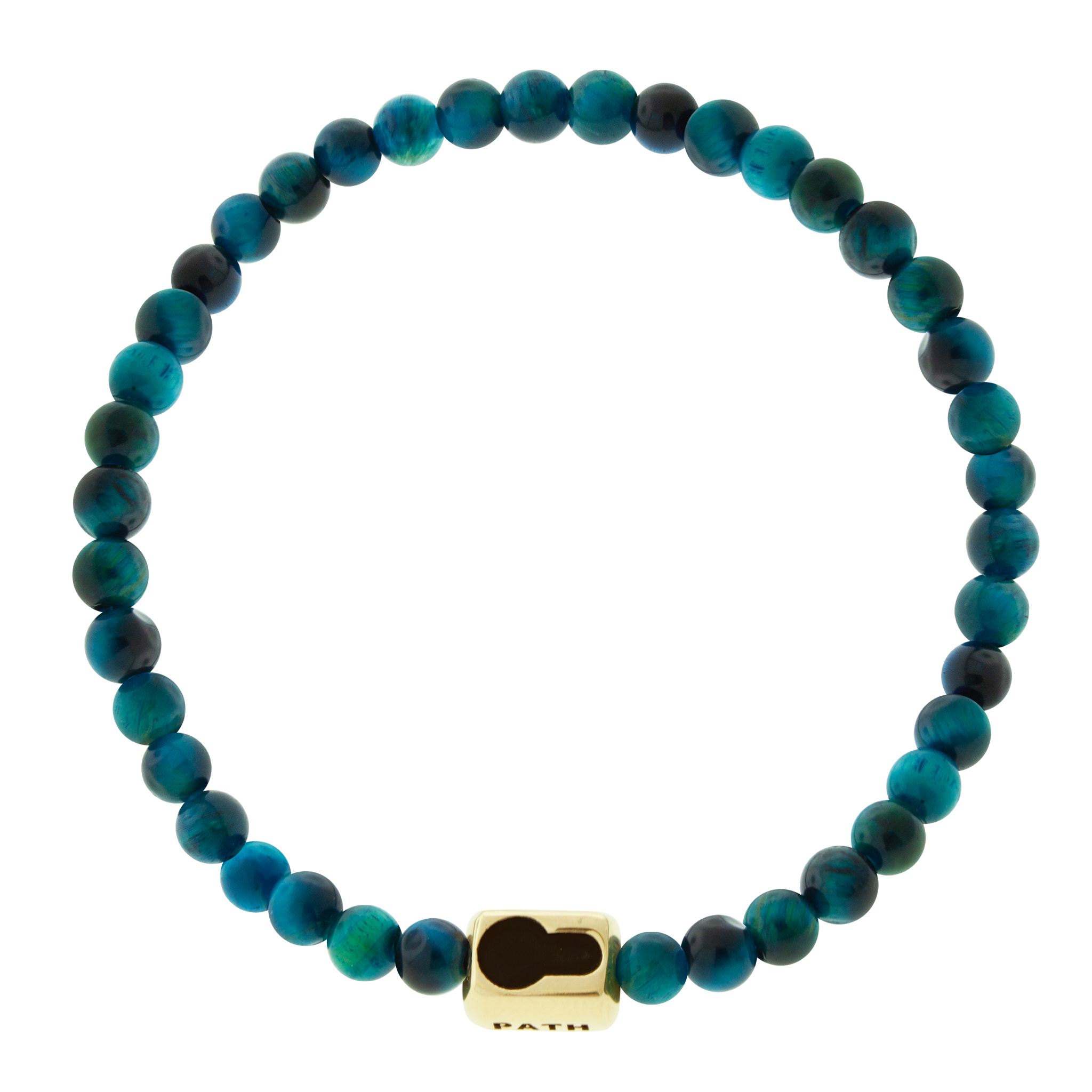 LUIS MORAIS 14k yellow gold ingot with a recessed lock symbol and antiqued sayings on a gemstone beaded bracelet.