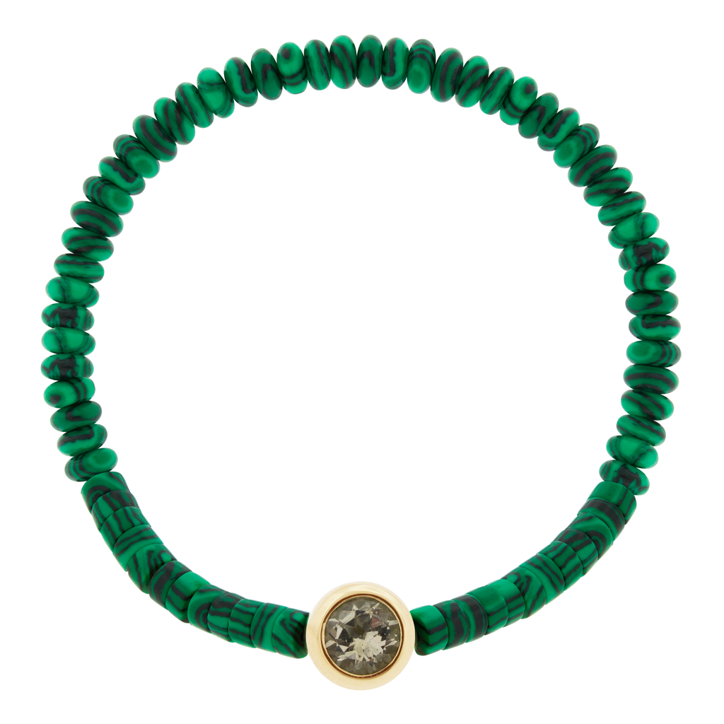 Perle ronde de morganite sur bracelet perlé de malachite