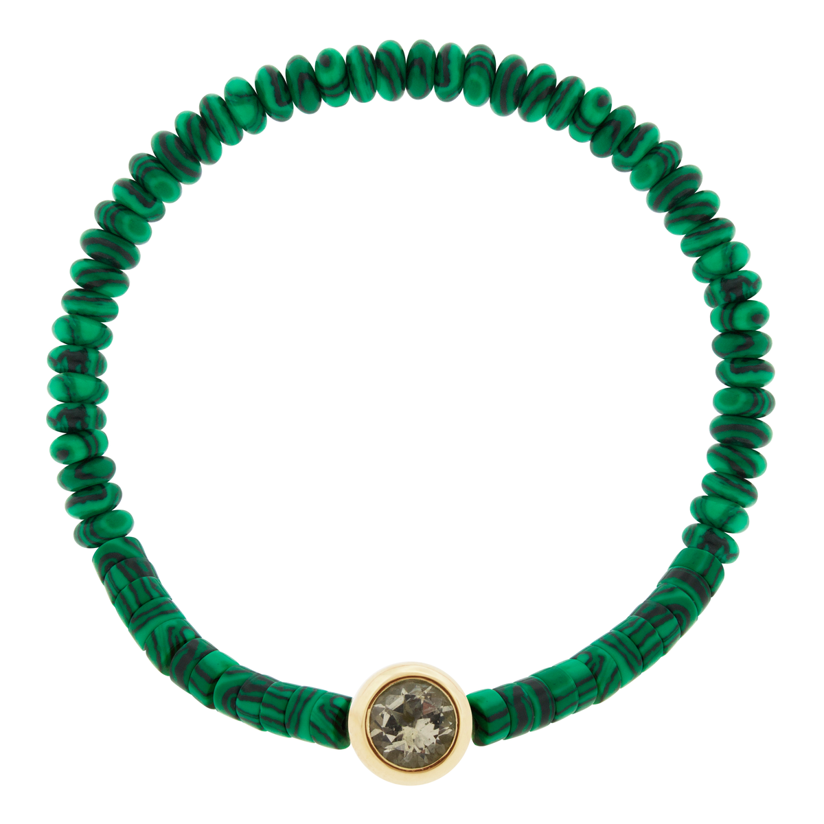 Round Morganite Bead on Malachite Beaded Bracelet | LUIS MORAIS
