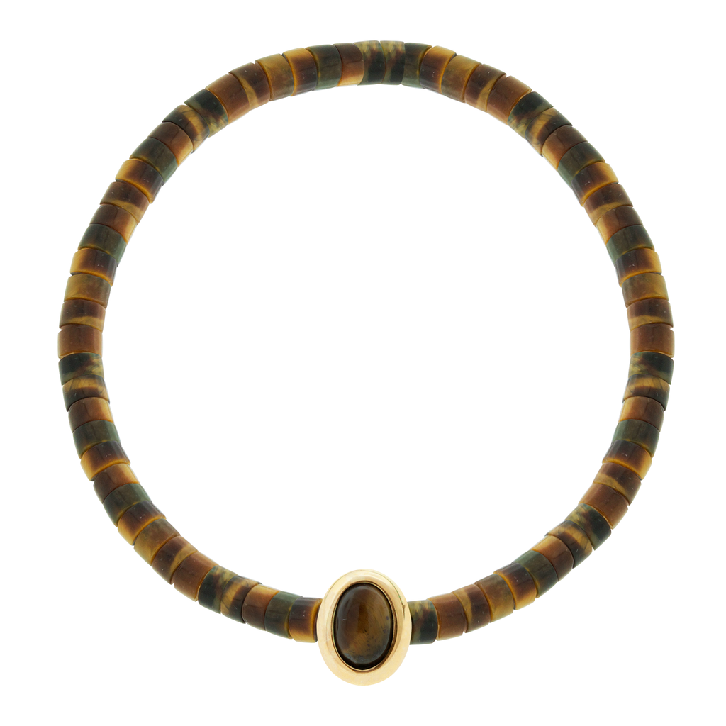 Bracelet ovale en perles cabochon œil de tigre