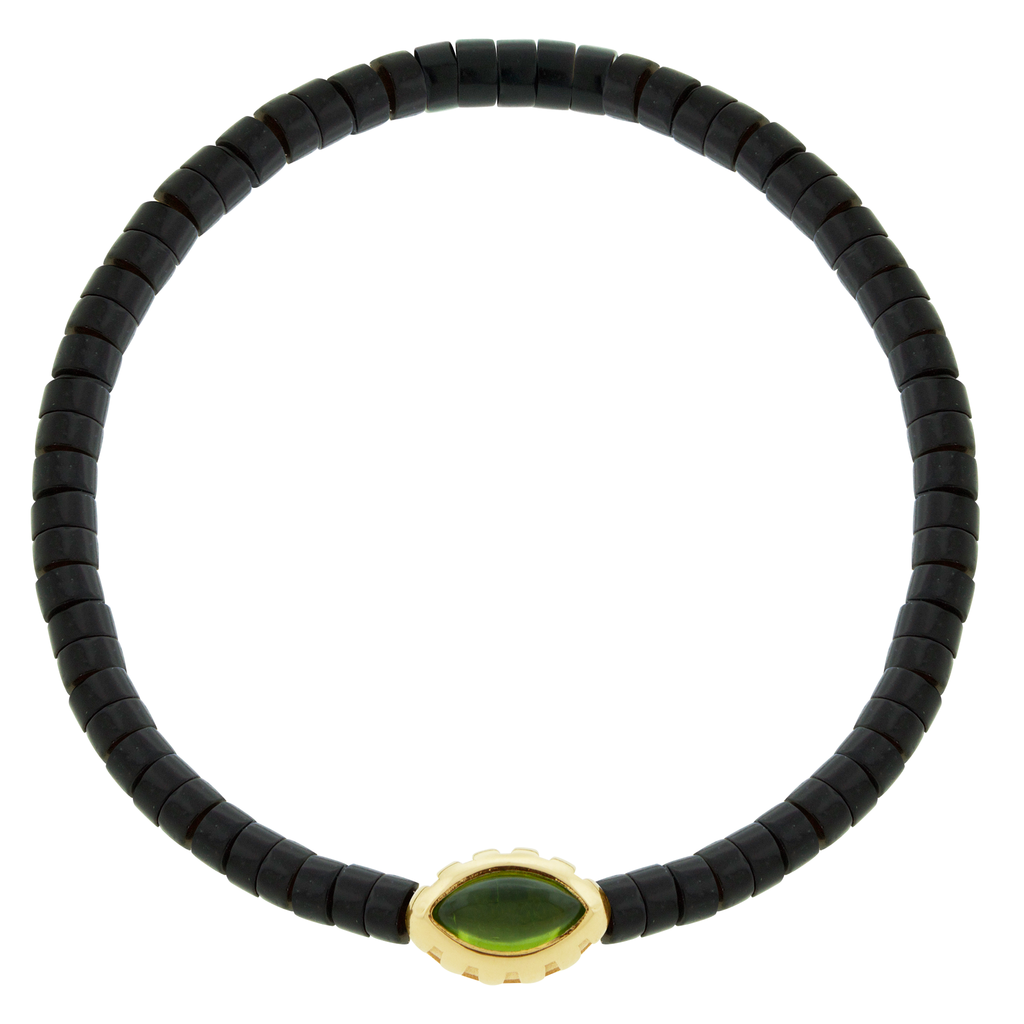 <p>LUIS MORAIS 14k yellow gold Eye of the Idol bead with a marquise Peridot gemstone on an Onyx&nbsp;beaded bracelet.</p> <ul> <li>14 yellow gold with polished finish&nbsp;</li> <li>Peridot, approx. 1.50 total carat weight</li> <li><span data-mce-fragment="1">Onyx </span>gemstone beads</li> <li>Handmade&nbsp;in the United States&nbsp;</li> </ul> <p>&nbsp;</p>