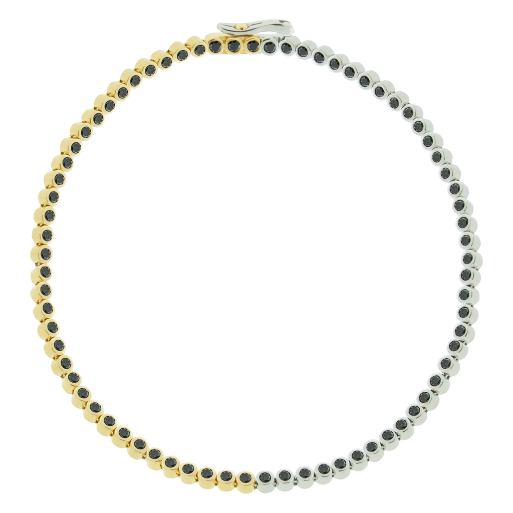 <p><span>LUIS MORAIS 14K yellow gold and white gold tennis bracelet with black diamonds.&nbsp;</span></p> <ul> <li></li> </ul>