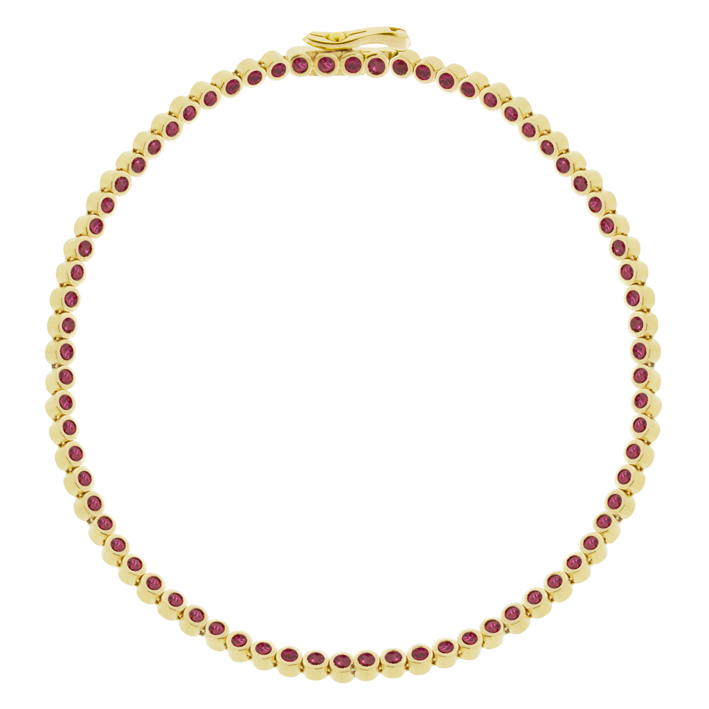 <p><span>LUIS MORAIS 14K yellow gold tennis bracelet with rubies.&nbsp;</span></p> <ul> <li></li> </ul>