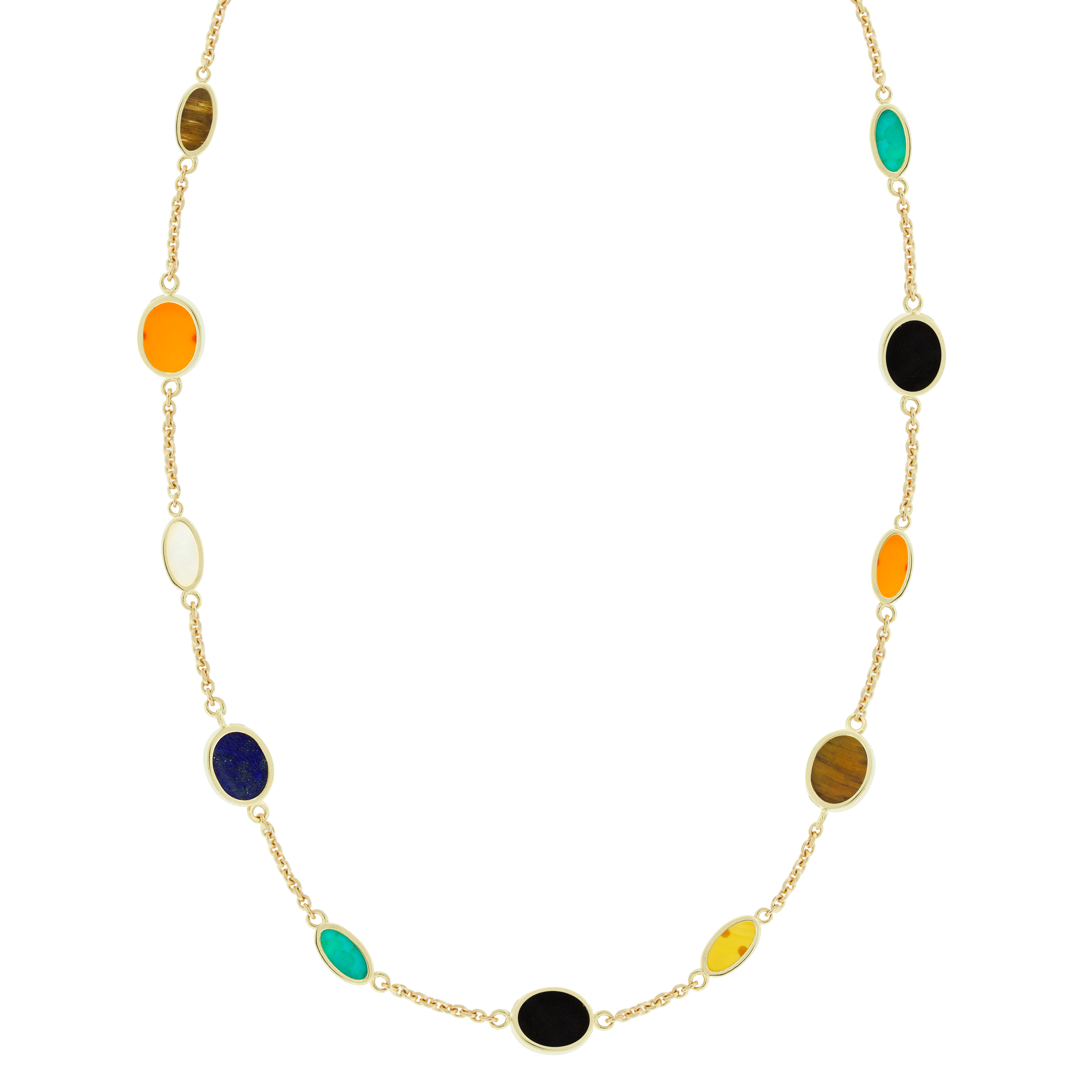 LUIS MORAIS 14k yellow gold&nbsp; diamond-cut chain necklace with oval gemstones. Our unique clamshell clasp closure provides added security with its sleek design.