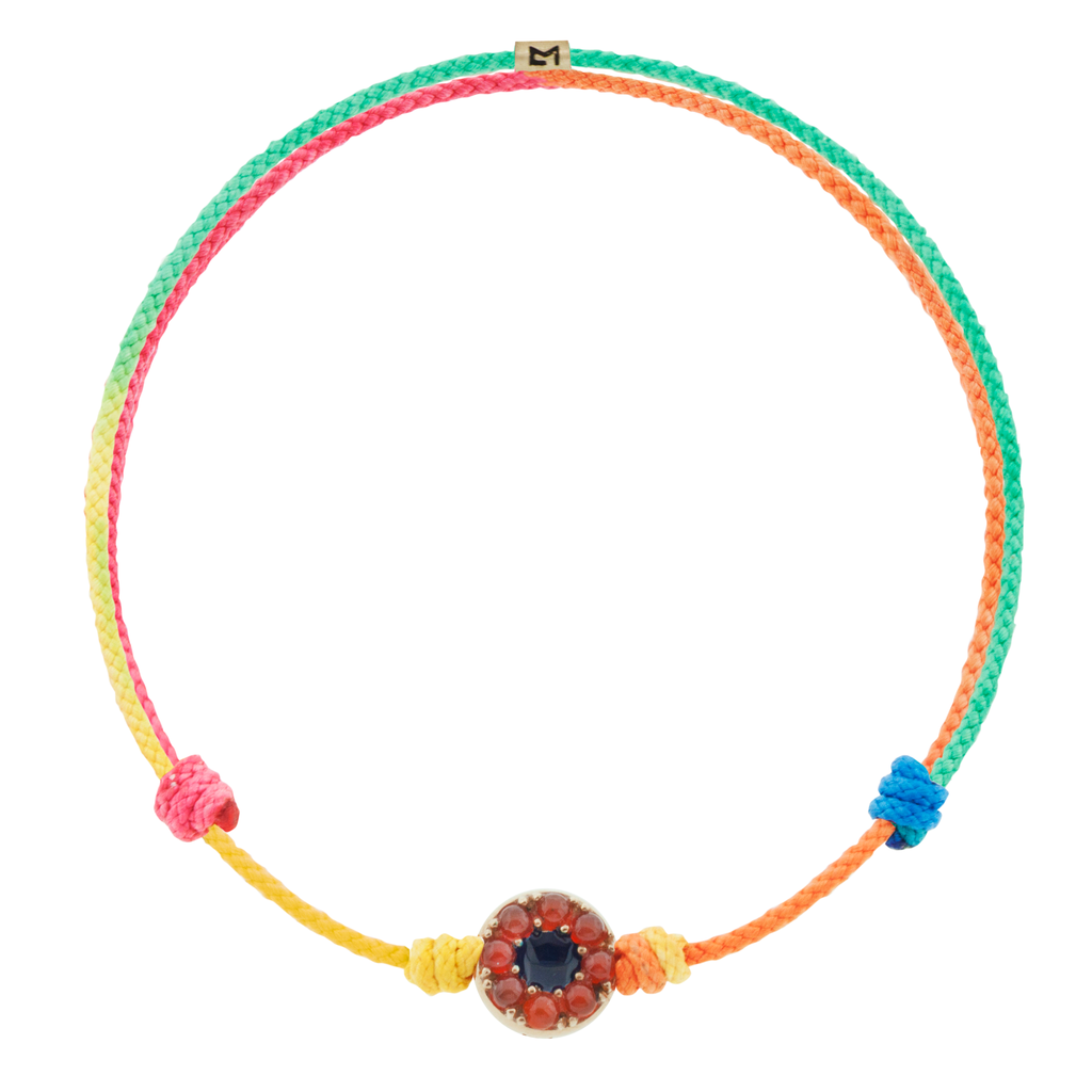 Multi Gemstone Evil Eye Disk on Rainbow Cord Bracelet