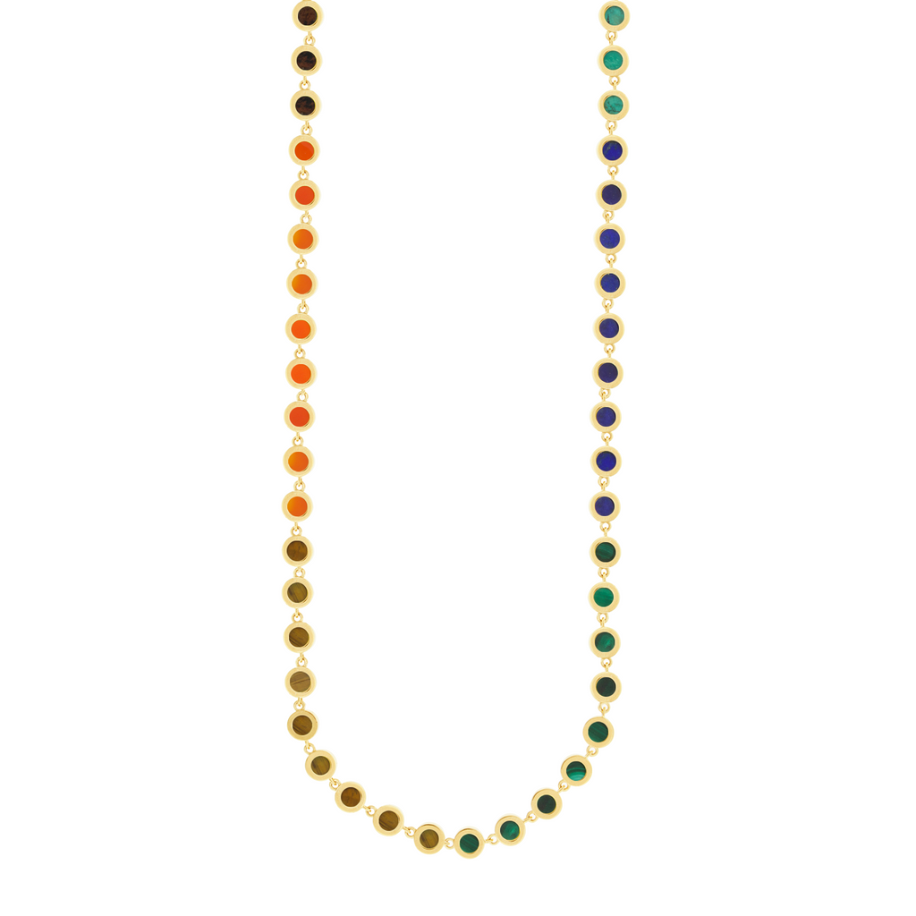 Multi Gemstone Gold Link Necklace