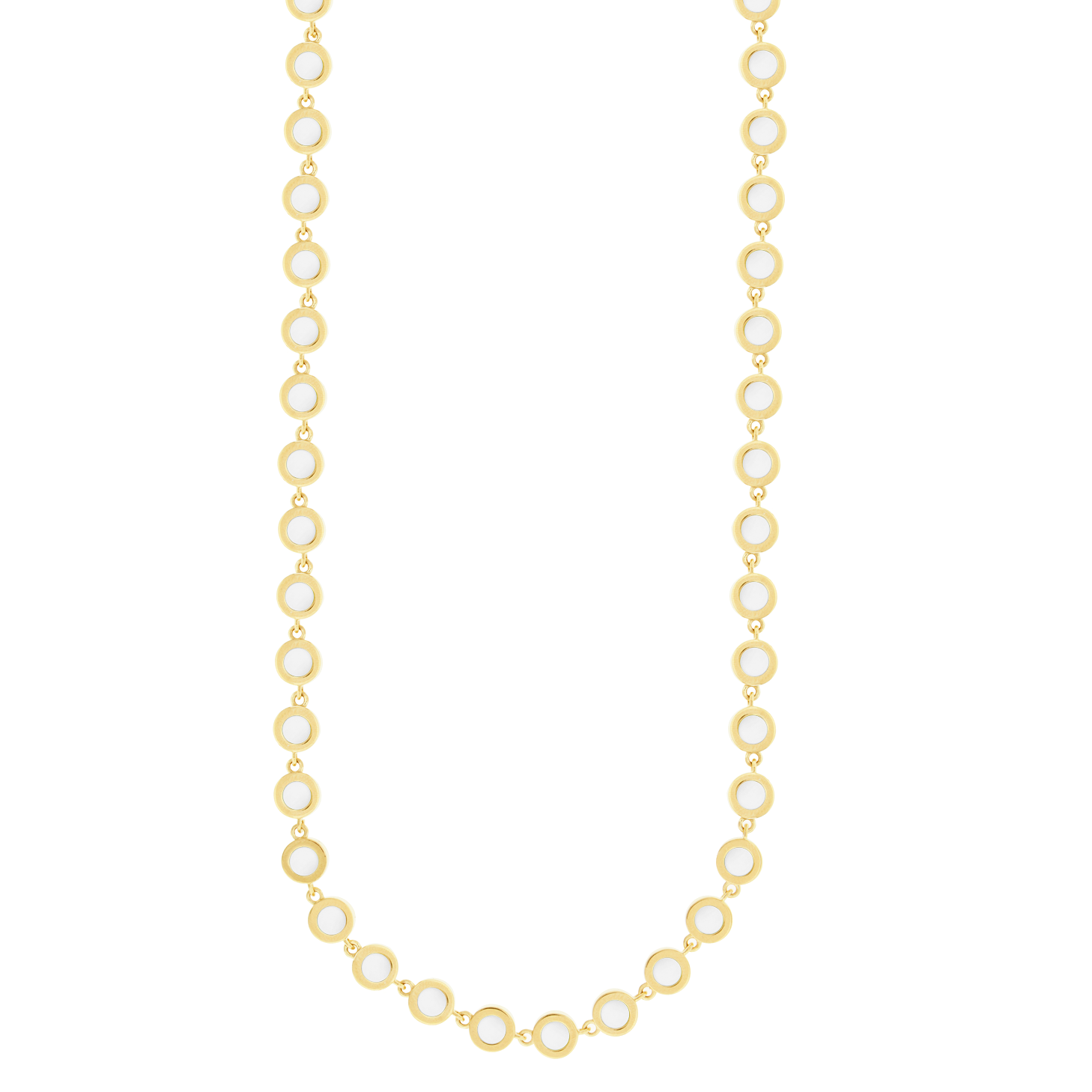 A 14k yellow gold chain necklace with round Mother of Pearl gems and a polished finish.