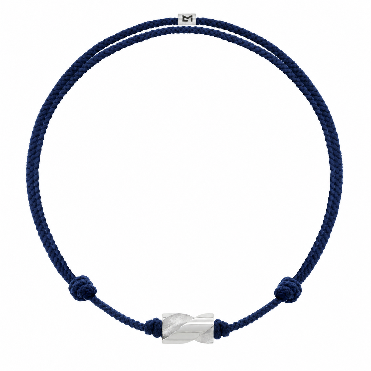 LUIS MORAIS 14k white gold long drill bit on an adjustable cord bracelet. 