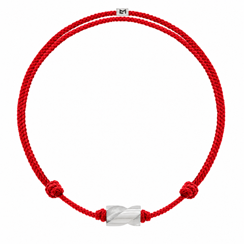 Long White Gold Drill Bit on Red Cord Bracelet