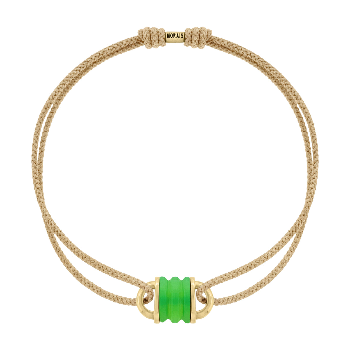 Chrysoprase Padlock on a Taupe Cord Bracelet