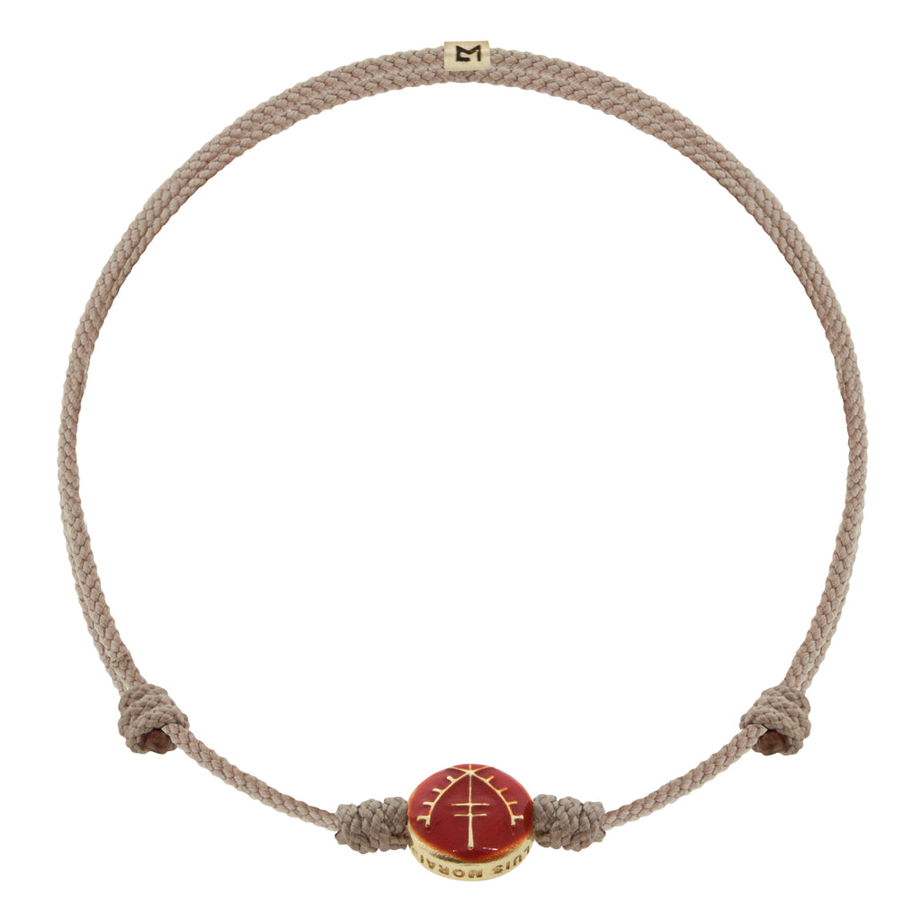 Bracelet disque émaillé Moor sur cordon taupe