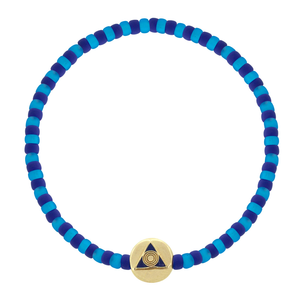 Bead Bracelet with Majestic Evil Eye - Yellow Gold and Pink