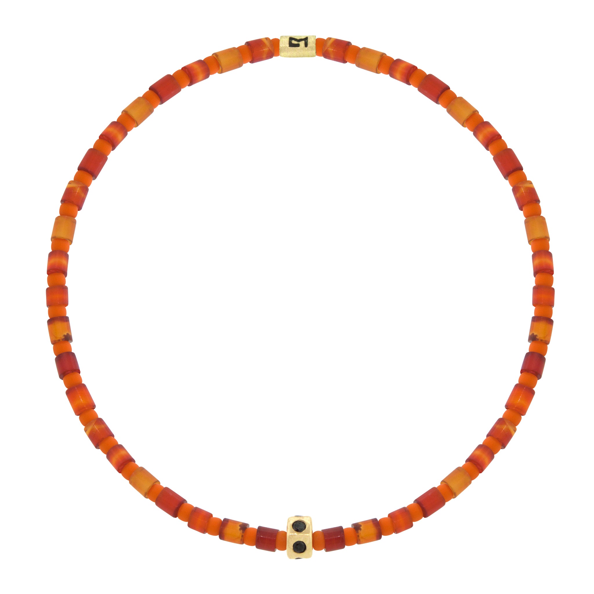 LUIS MORAIS 14K gold mini roundel bead with six black diamonds on a gemstone and glass beaded bracelet.