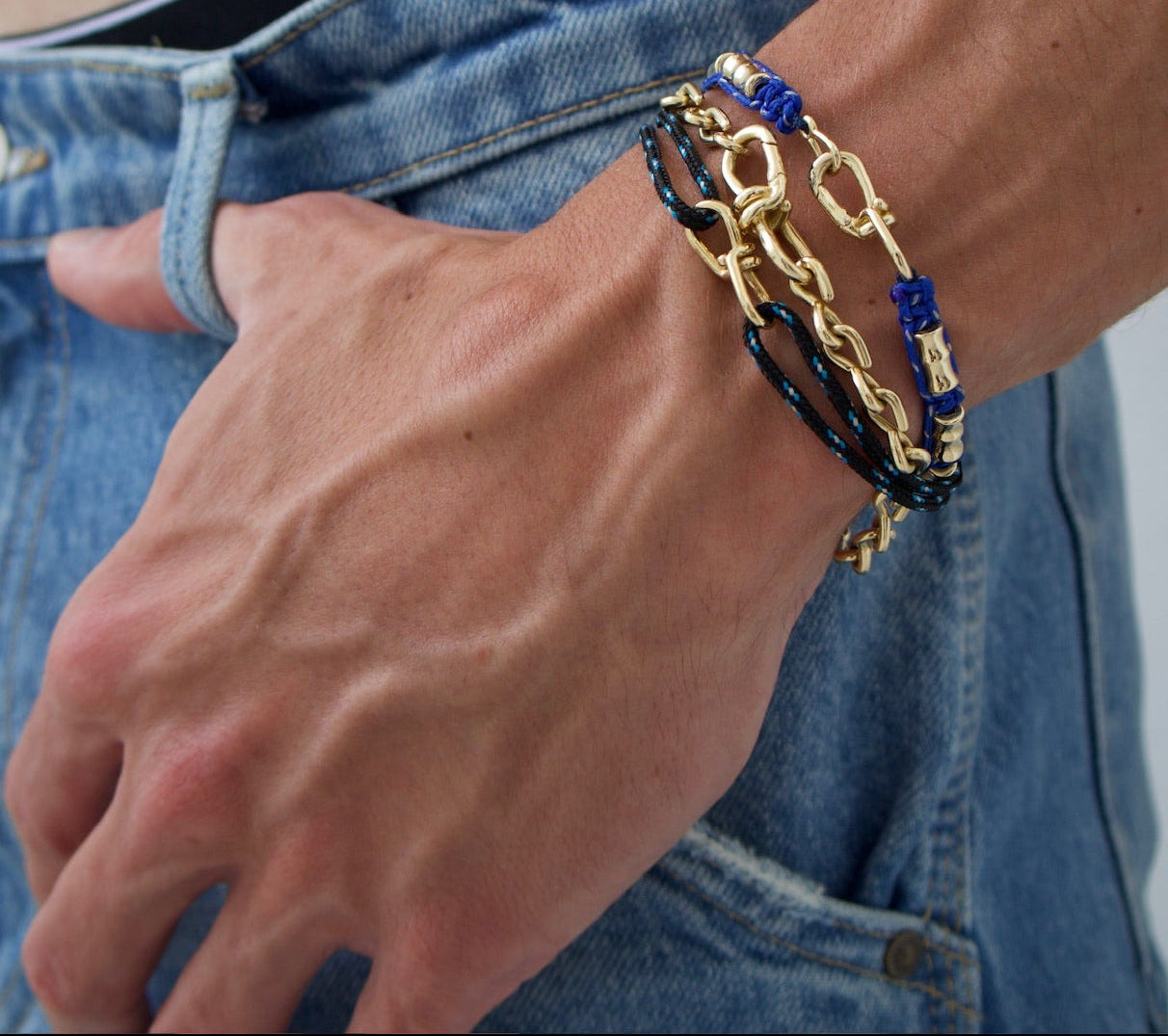 Cobalt Macrame Bracelet with Gold Bamboo Tubes