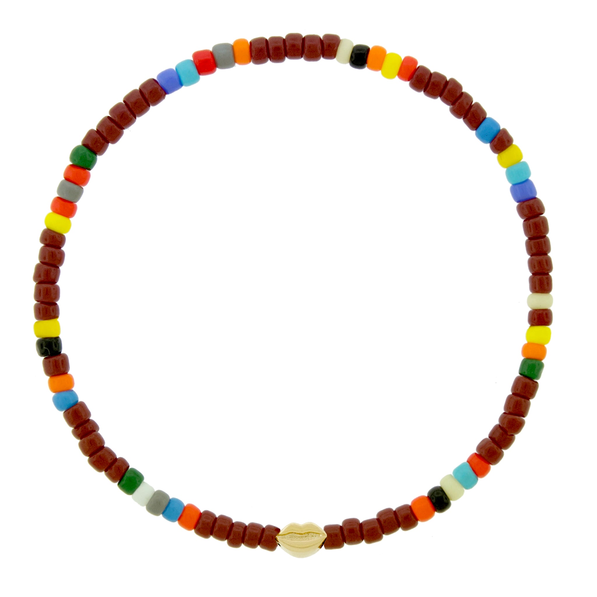 LUIS MORAIS 14k yellow gold mini symbol on a glass beaded bracelet.