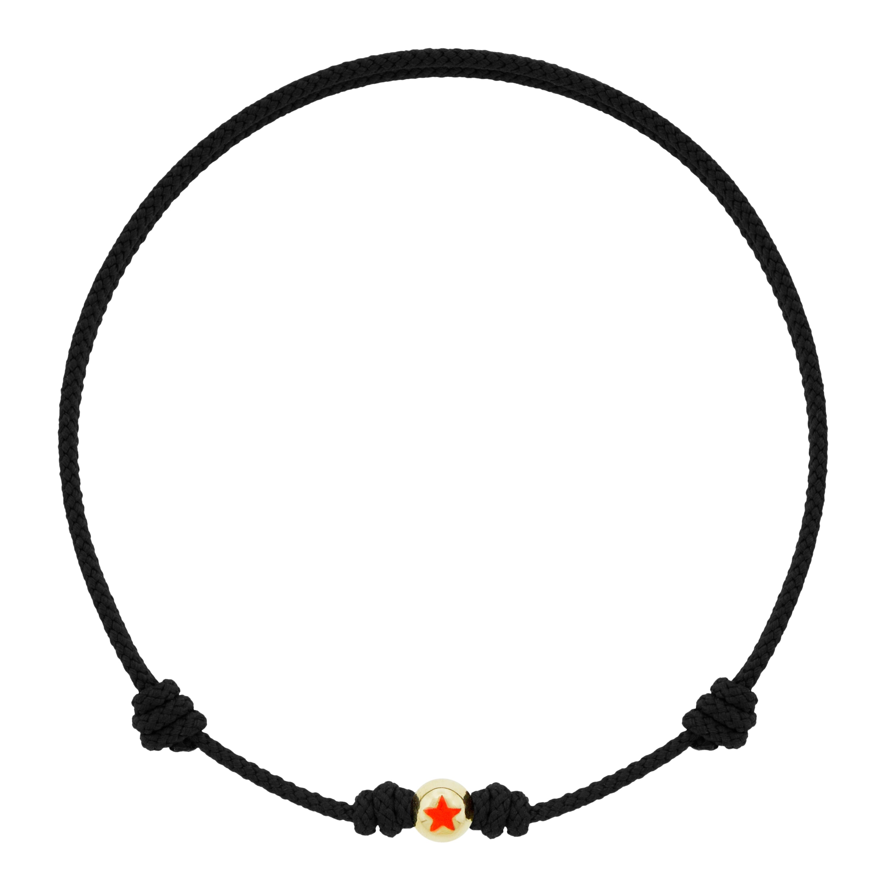 LUIS MORAIS 14k yellow gold logo ball with enameled symbol on an adjustable cord bracelet.
