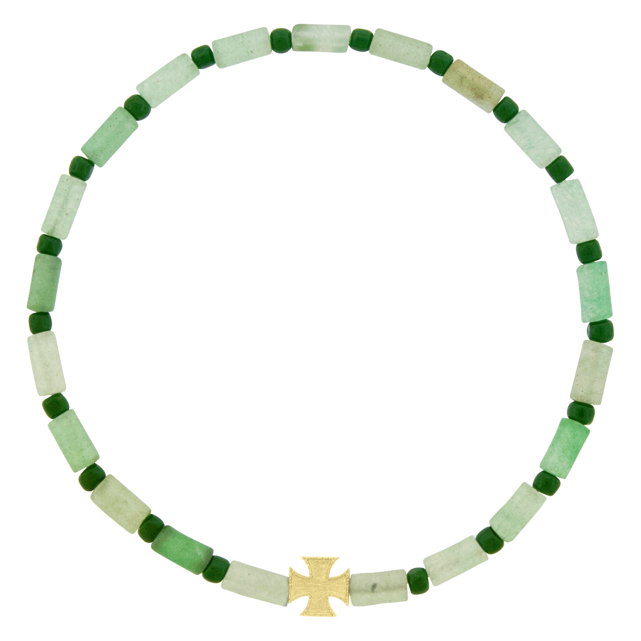Gold Maltese Cross Green Aventurine Bead Bracelet