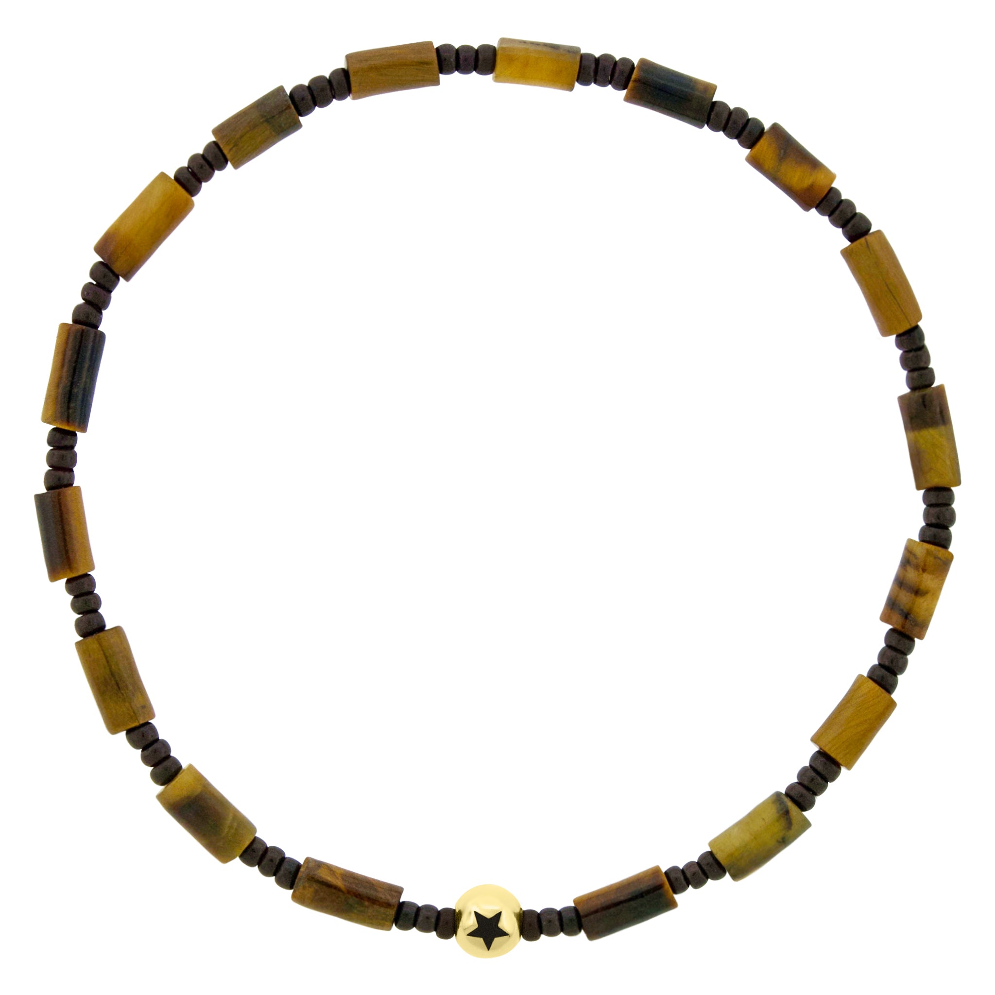 LUIS MORAIS 14k yellow gold ball with an antiqued symbol on a gemstone and glass beaded bracelet.