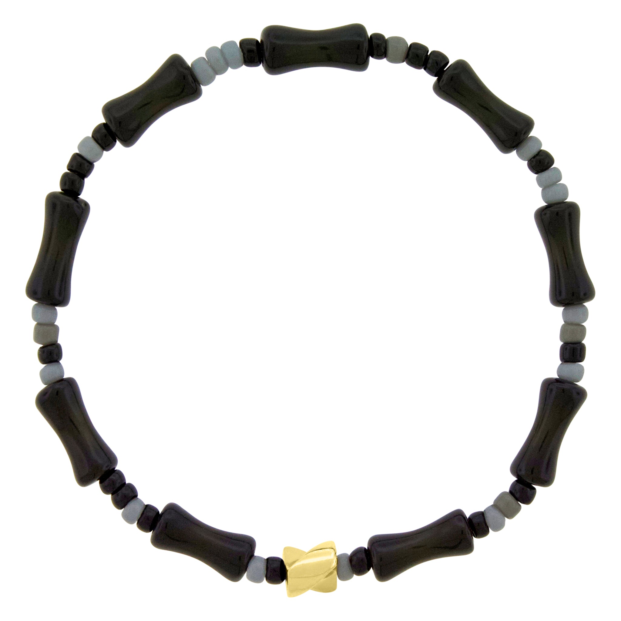 LUIS MORAIS 14k yellow gold small short drill on a gemstone and glass beaded bracelet.