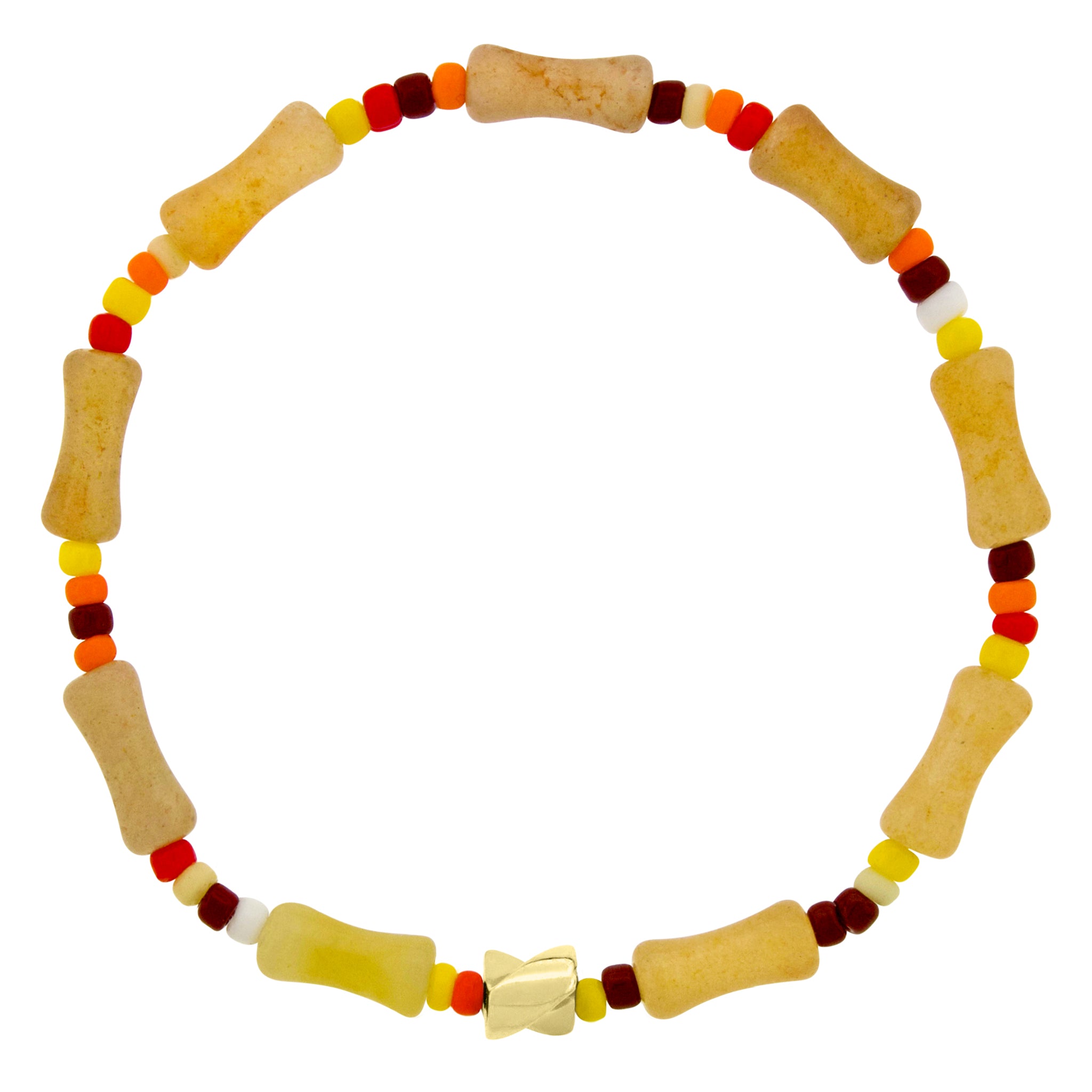 LUIS MORAIS 14k yellow gold small short drill on a gemstone and glass beaded bracelet.