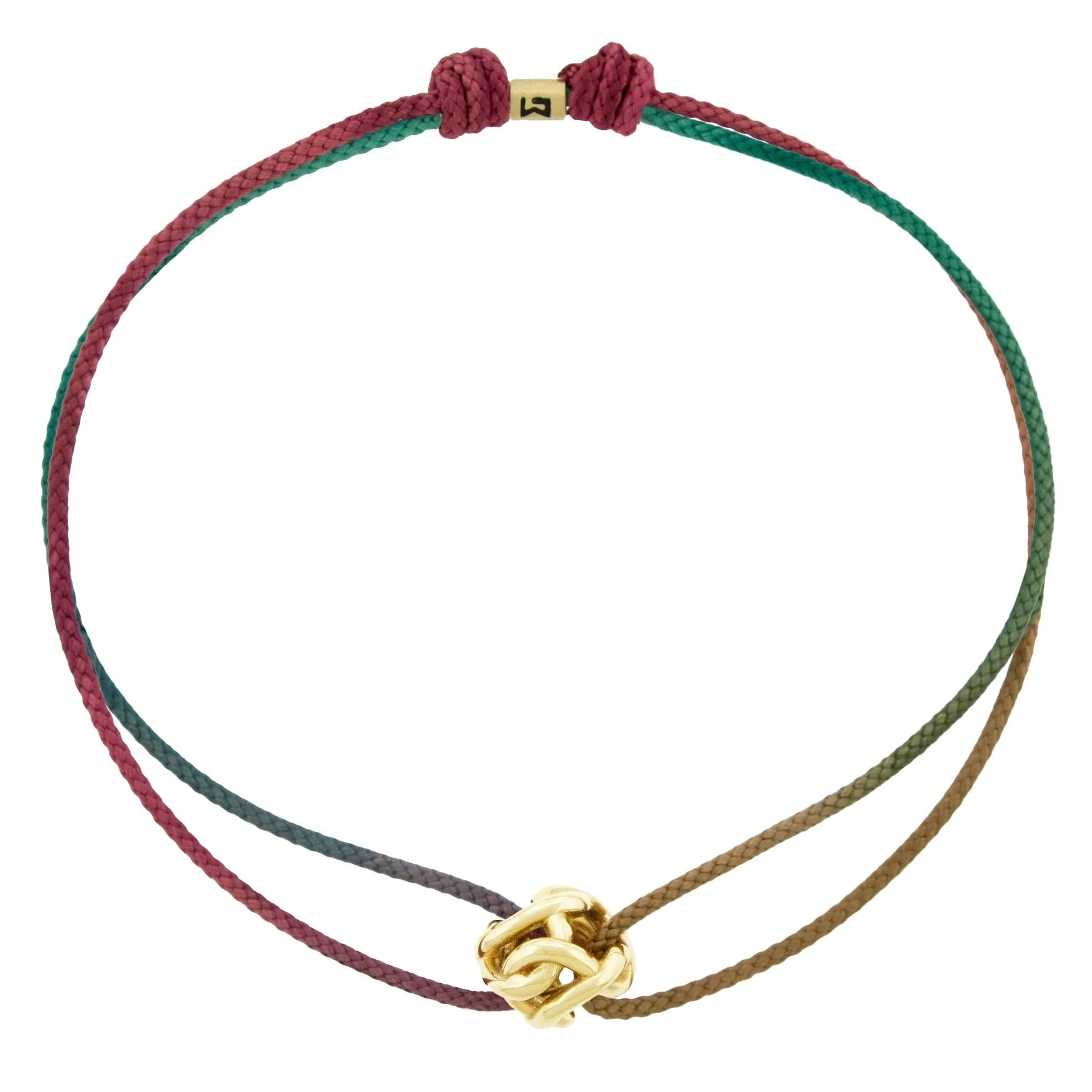 LUIS MORAIS 14k yellow gold knot ball on an adjustable cord bracelet.