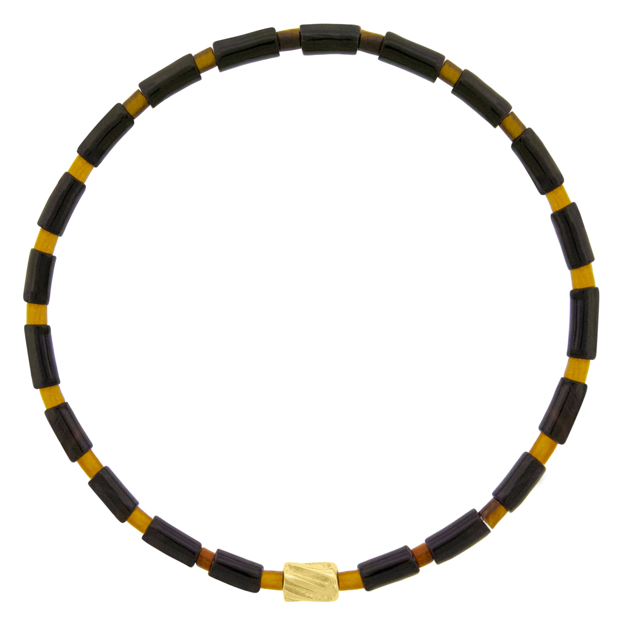 LUIS MORAIS 14k yellow gold small extended drill on a gemstone and glass bead bracelet.