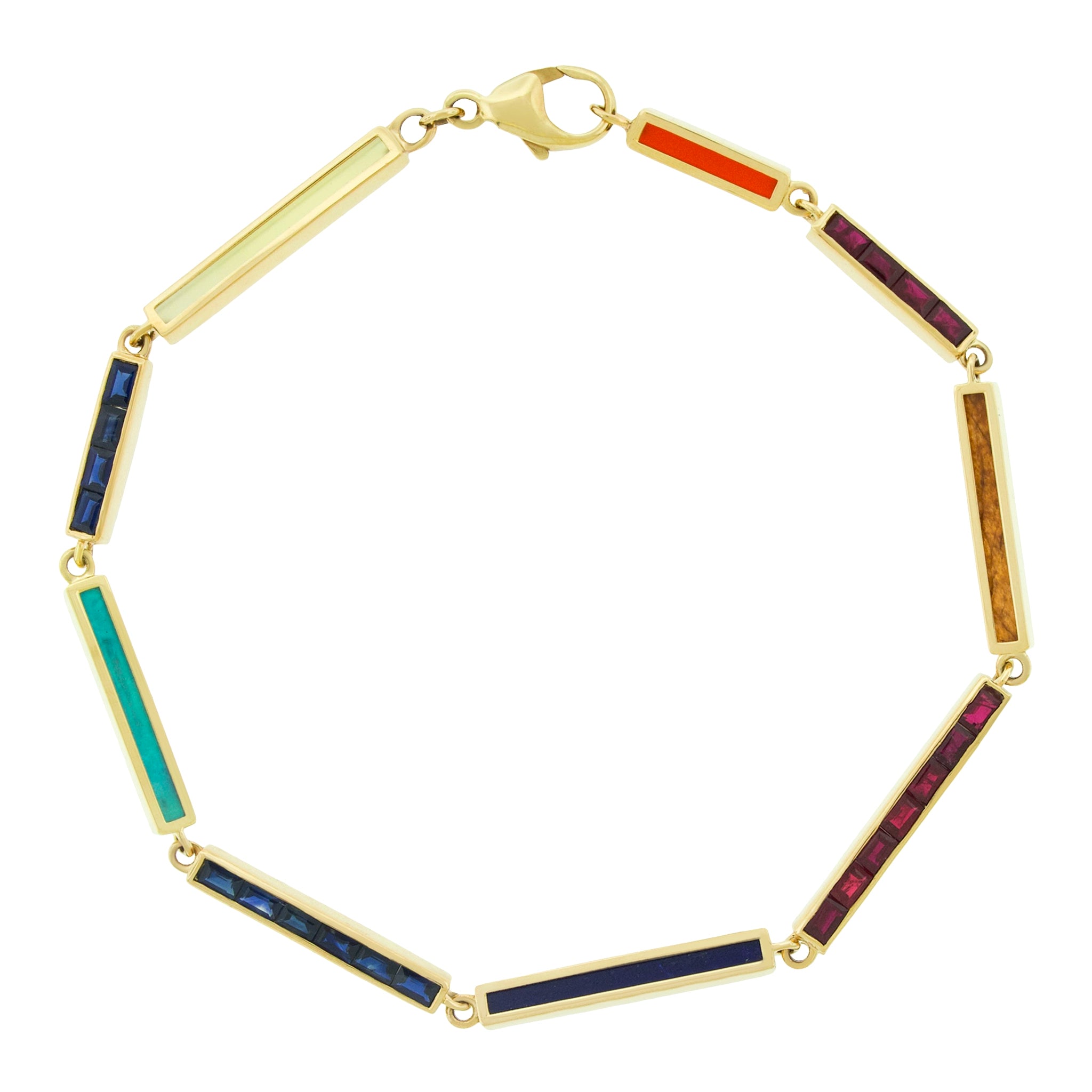 Sapphire and Ruby Gemstone Gold Bar Link Bracelet