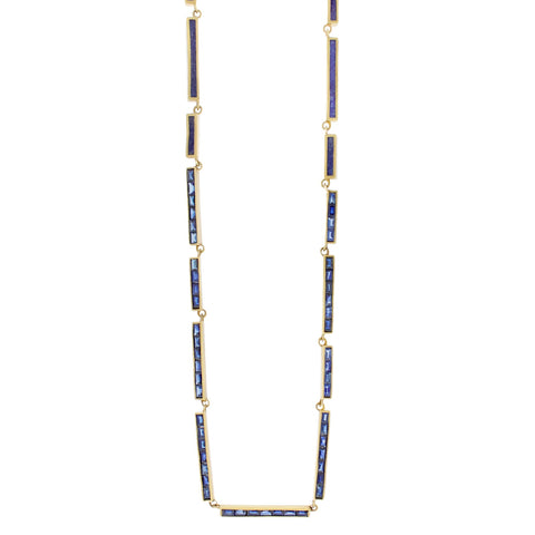 Blue Sapphire and Lapis Lazuli Rectangular Bronze/Sterling Silver Bar