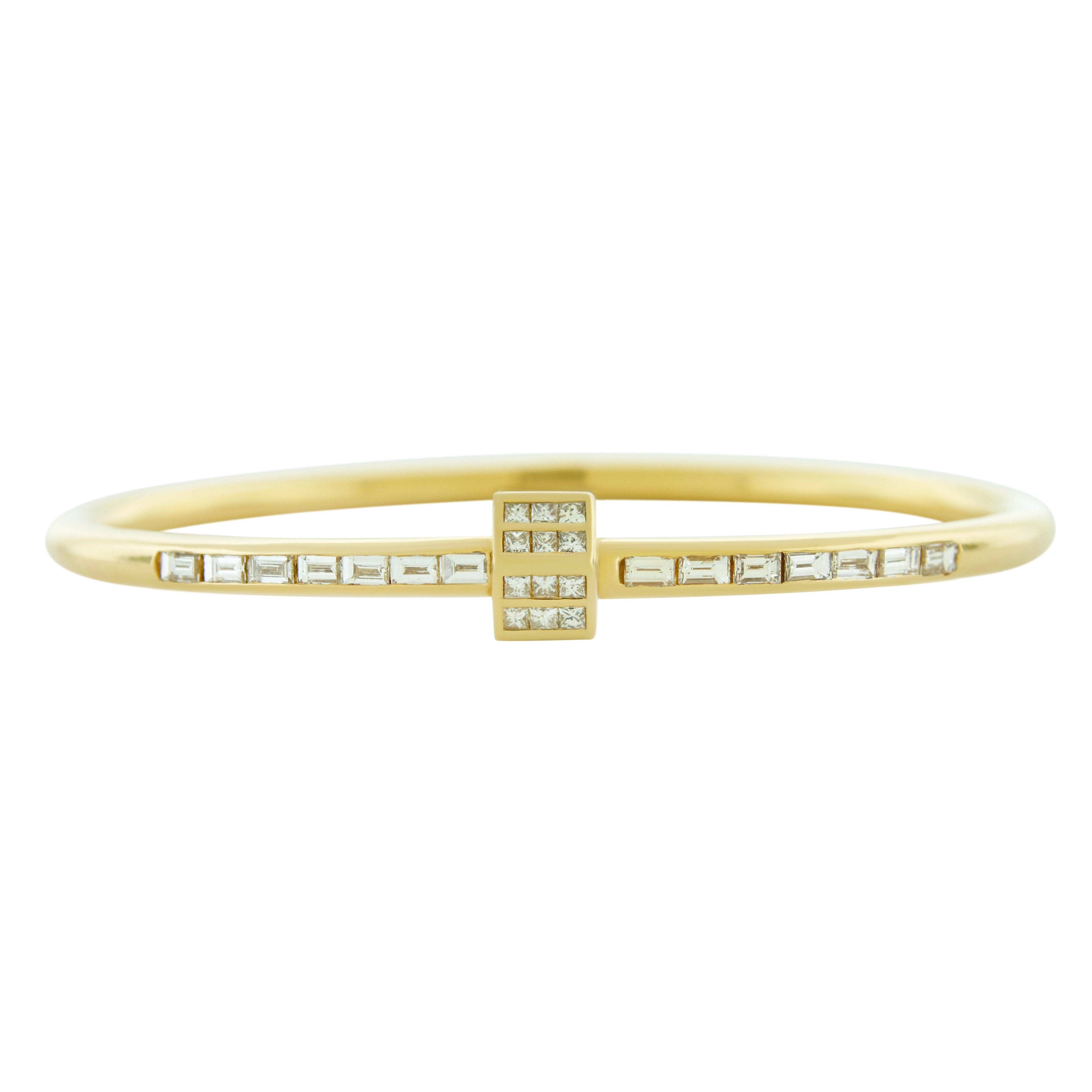 Screw Bracelet with White Diamond Baguettes