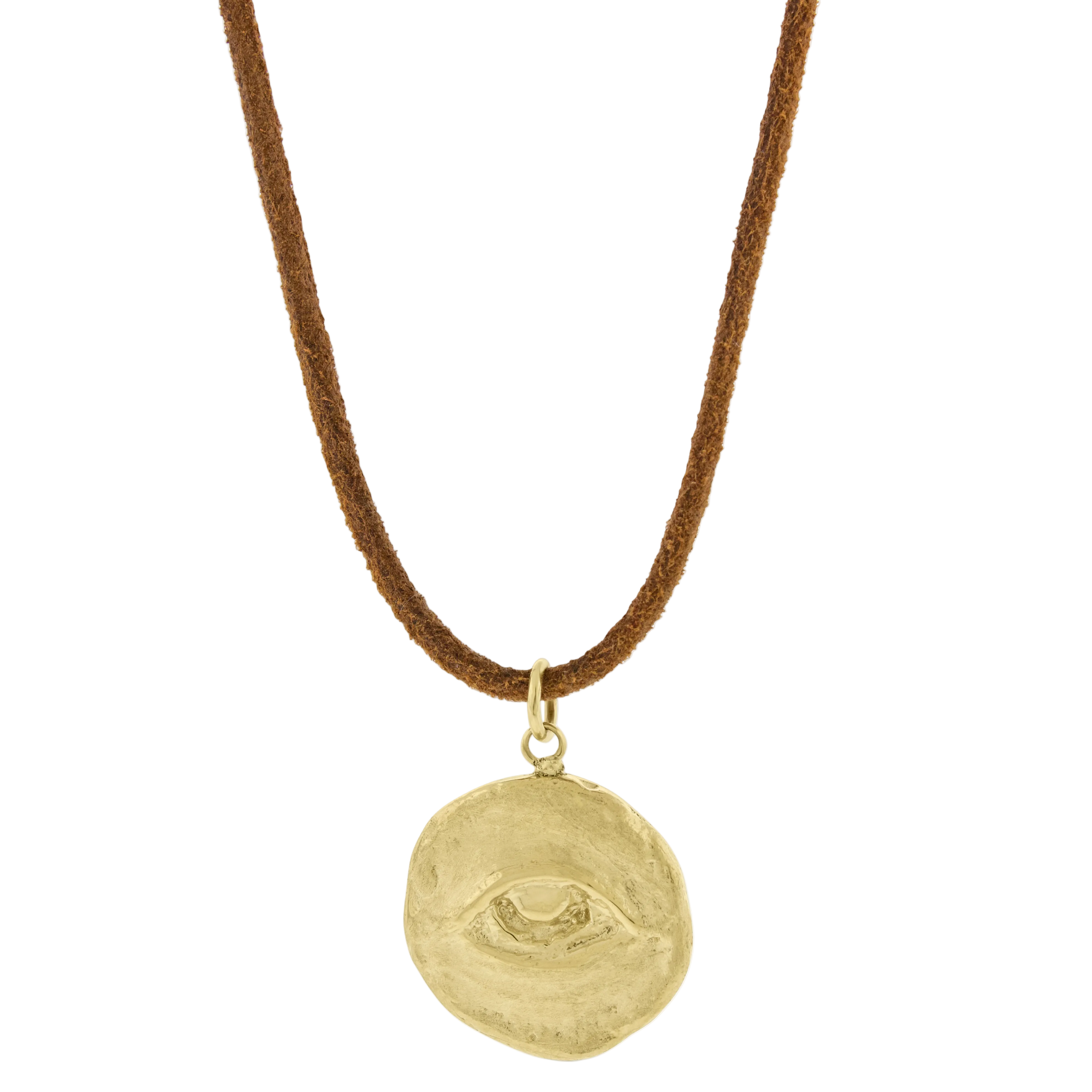 LUIS MORAIS 14k yellow pendant coin medallion pendant with relief symbol. Leather cord necklace sold separately.