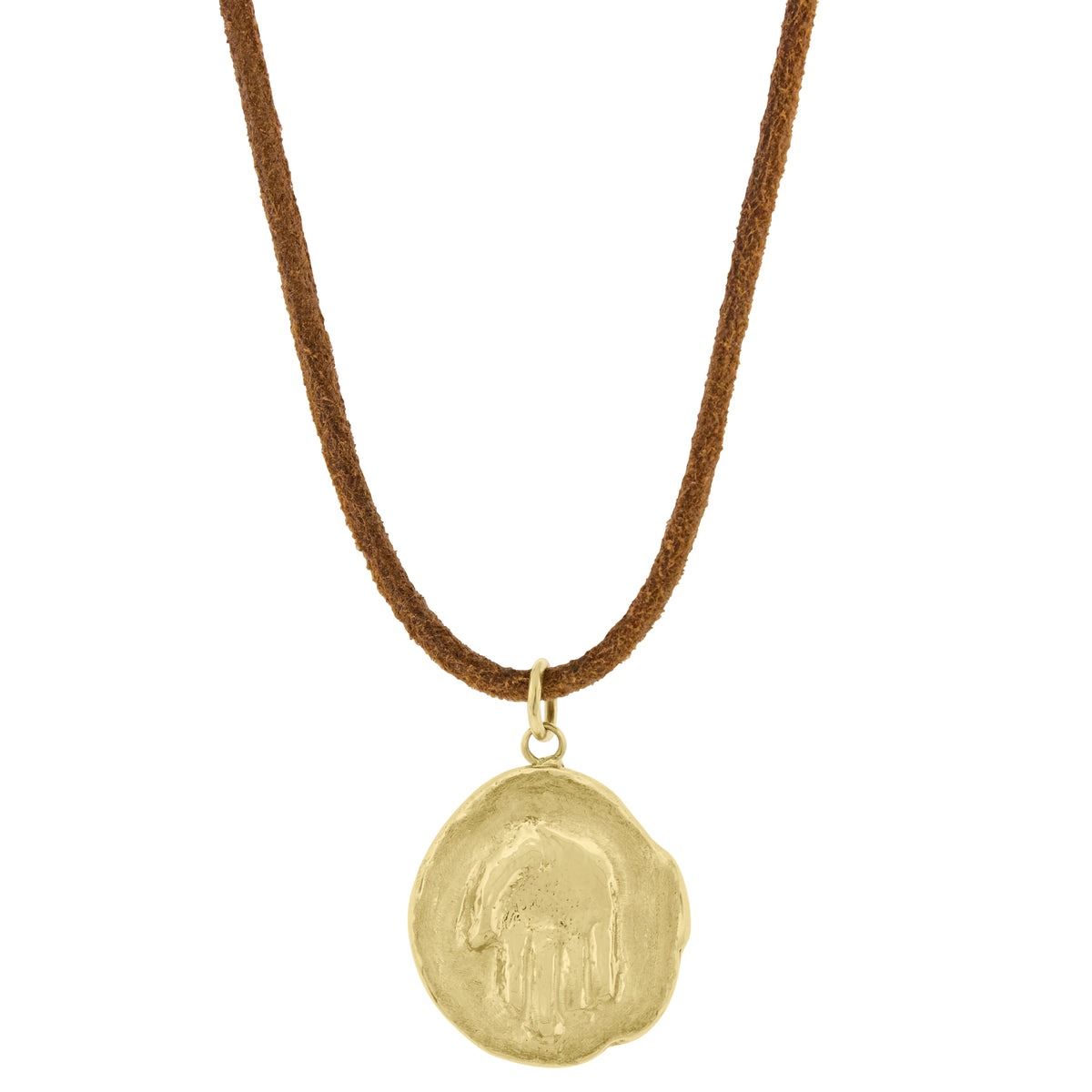 LUIS MORAIS 14k yellow pendant coin medallion pendant with relief symbol. Leather cord necklace sold separately.