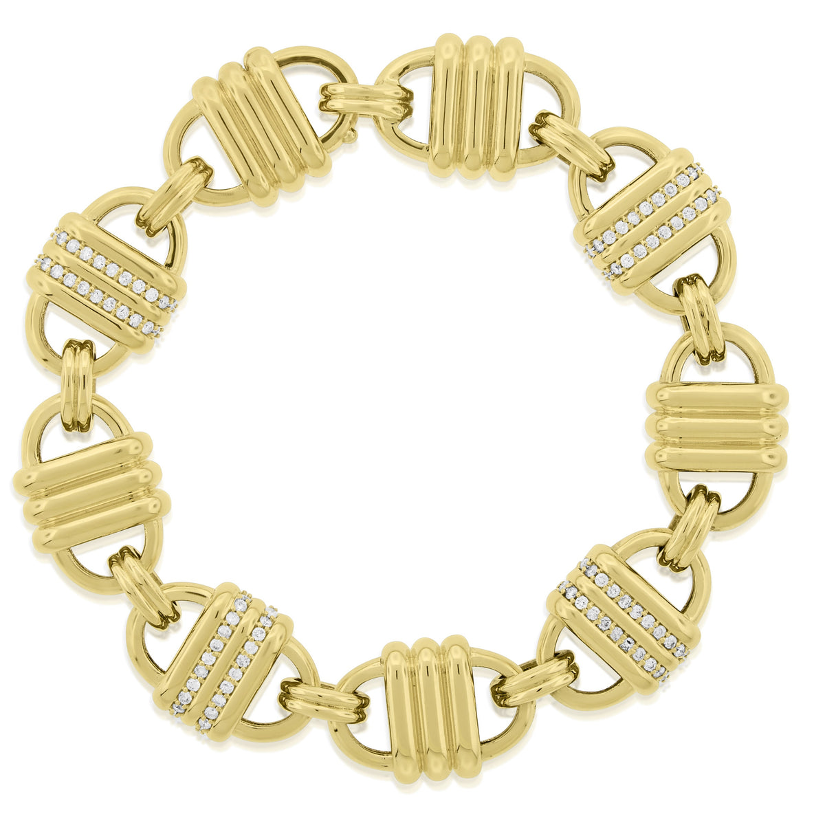 LUIS MORAIS 14k yellow gold large Padlock link chain bracelet with diamond accents.&nbsp;