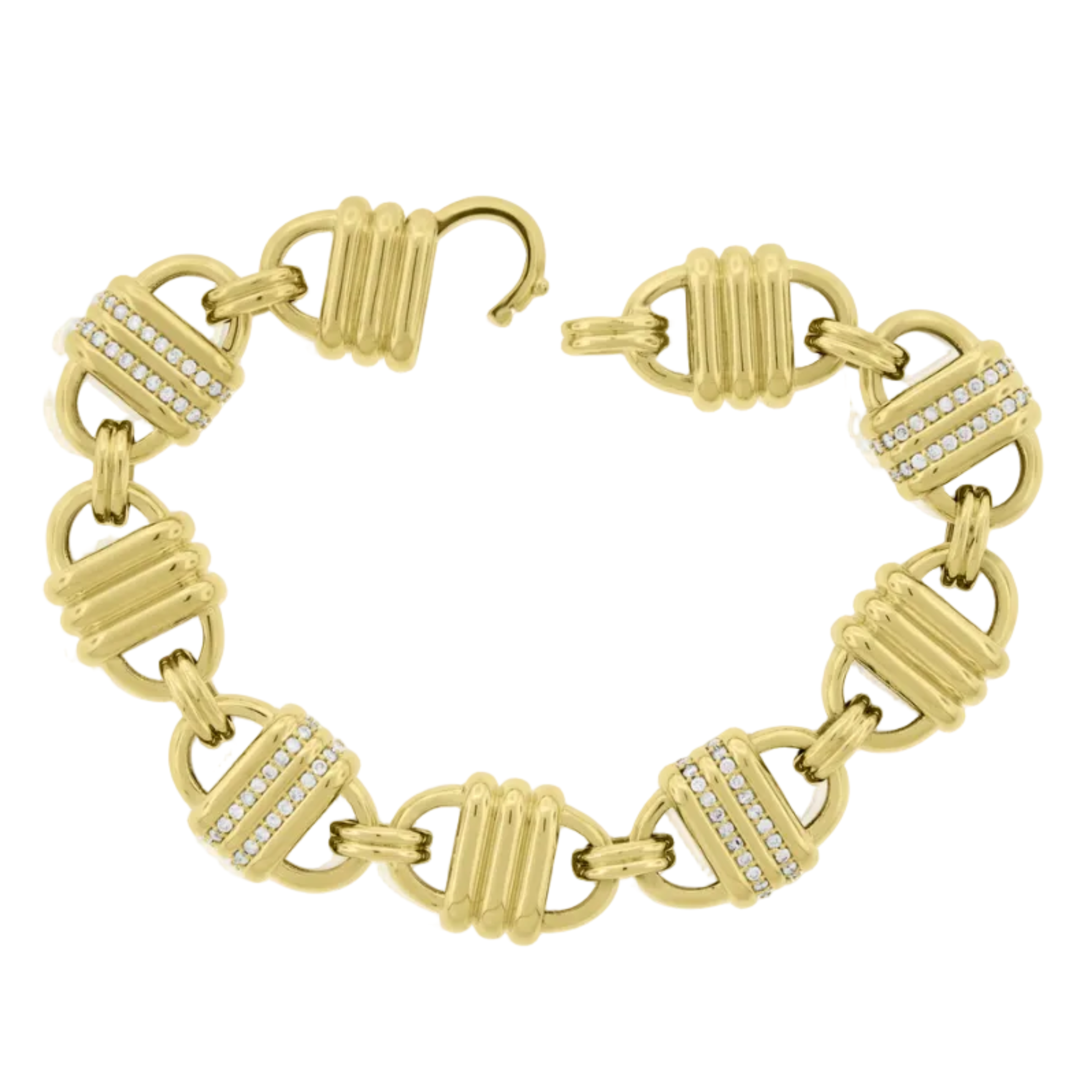 LUIS MORAIS 14k yellow gold large Padlock link chain bracelet with diamond accents.&nbsp;