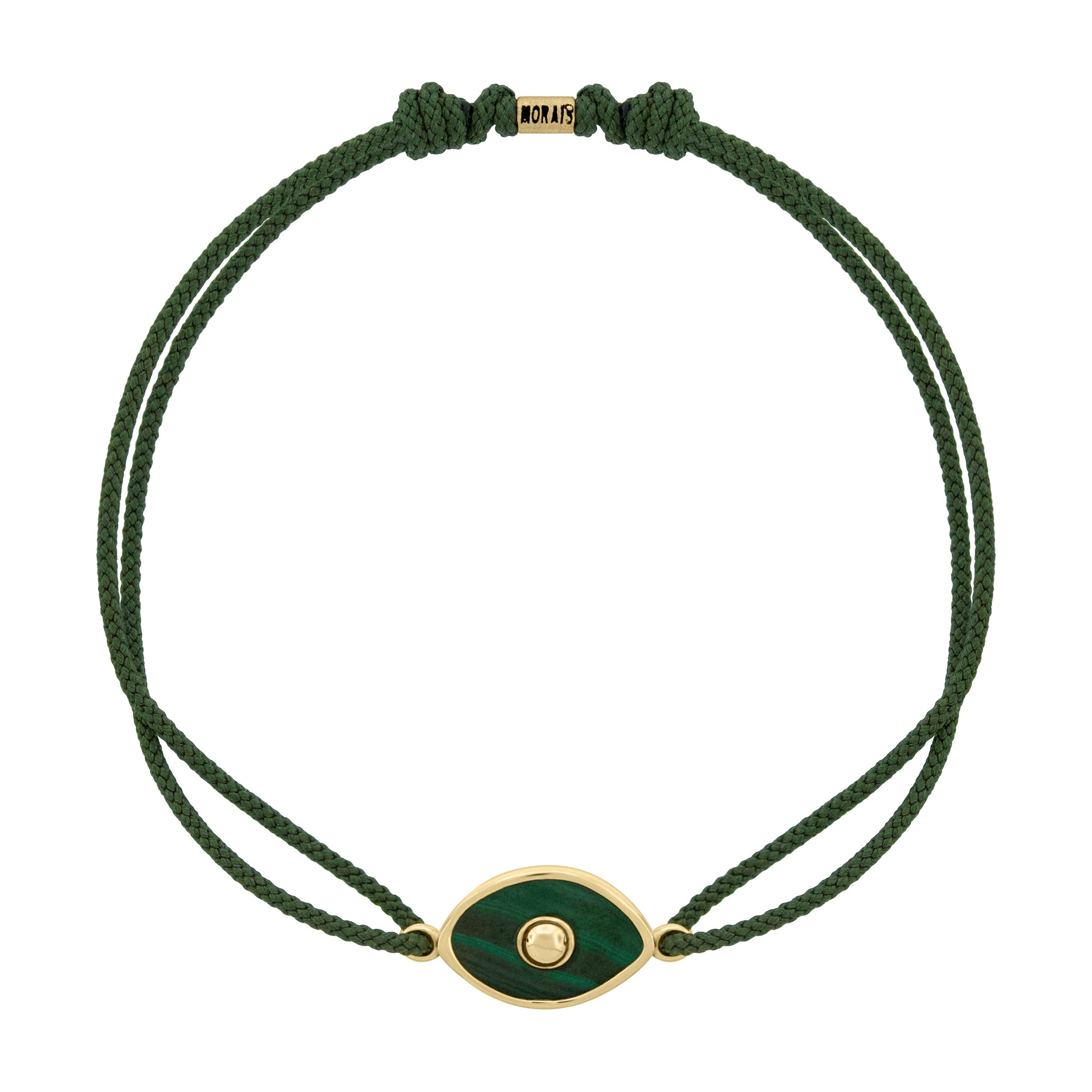 LUIS MORAIS 14k yellow gold framed gemstone eye with a gold filled center on a cord bracelet. Adjustable.