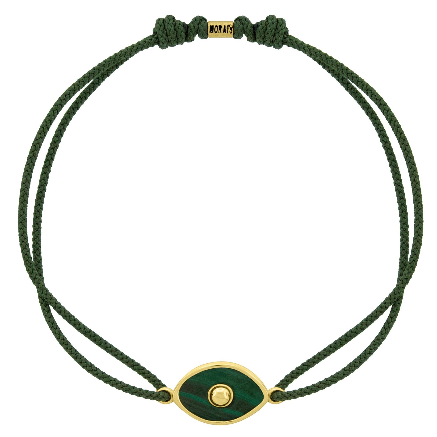 LUIS MORAIS 14k yellow gold framed gemstone eye with a gold filled center on a cord bracelet. Adjustable.