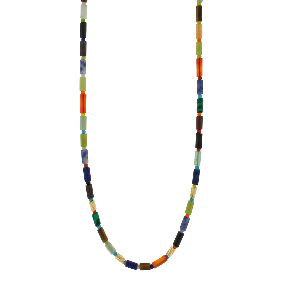 LUIS MORAIS gemstone beaded necklace with four 14k yellow gold small Drill Bits and a lobster clasp closure. Pair with your favorite gold chain for a personalized layered look.