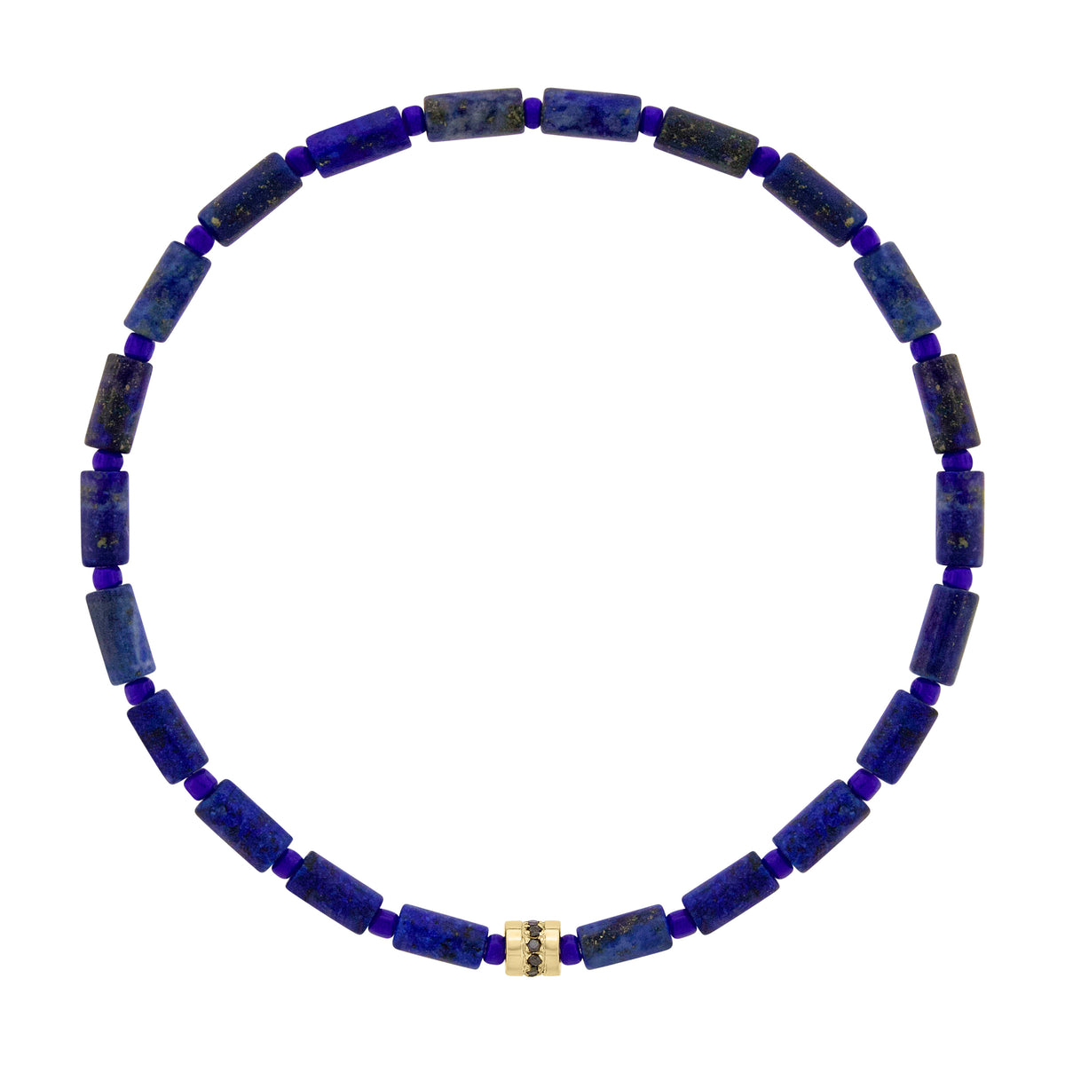 LUIS MORAIS 14K yellow gold short roll with a line of blue sapphires on a gemstone beaded bracelet.&nbsp;A versatile piece that pairs easily with other styles and is ideal for adding to your stack.