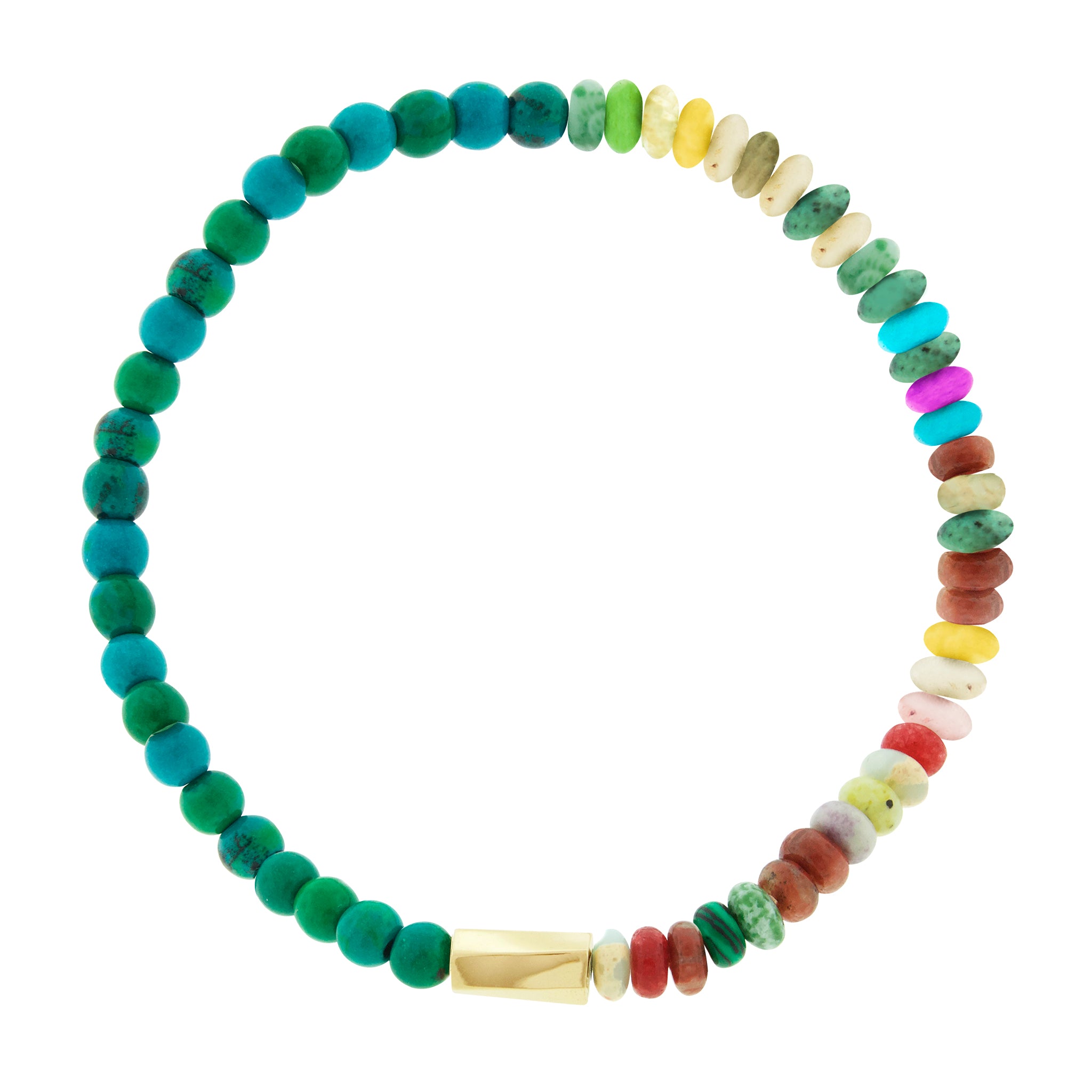 <p>LUIS MORAIS 14k yellow gold large twisted hexagon on a gemstone beaded bracelet.</p> <ul> <li></li> </ul>