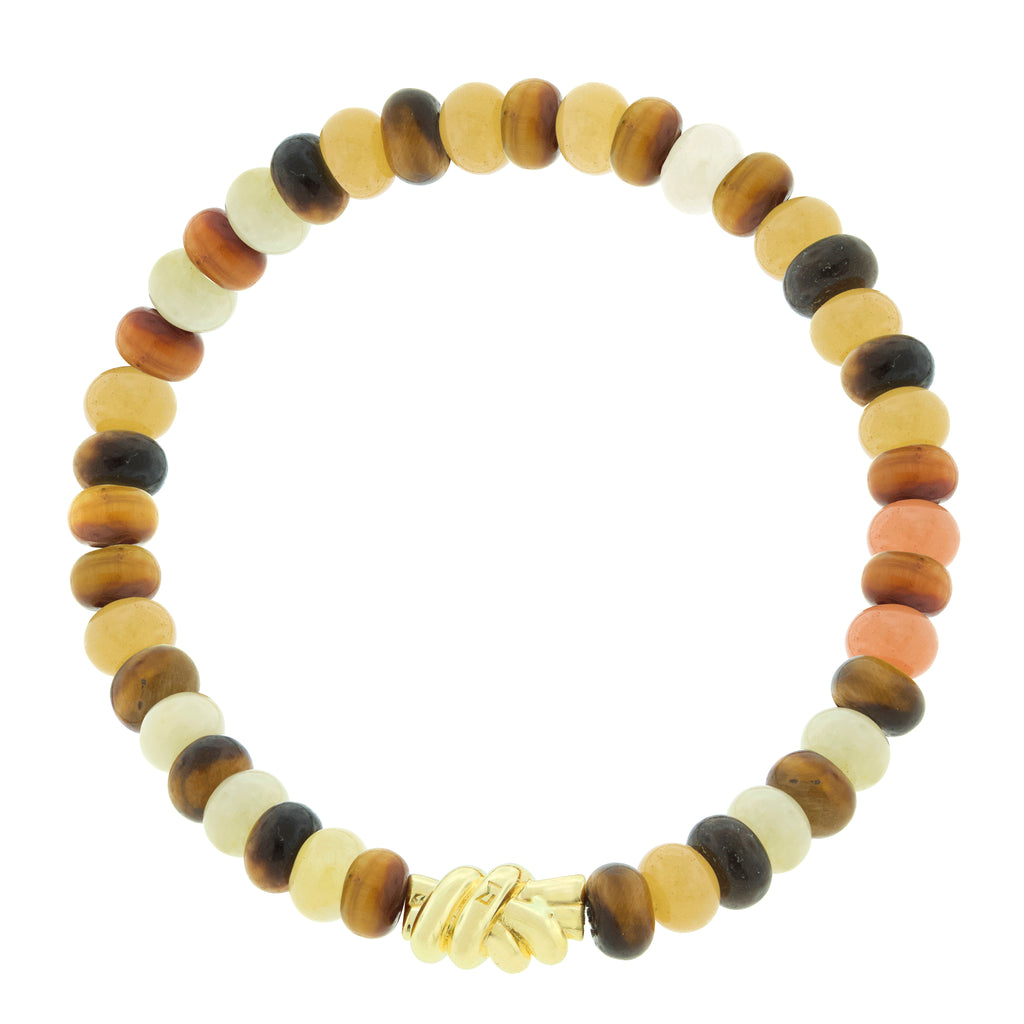 <p>&nbsp;<span style="font-size: 0.875rem;">LUIS MORAIS 14k yellow gold double knot on a gemstone beaded bracelet.</span></p> <ul> <li></li> </ul>