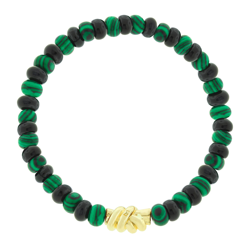 <p>&nbsp;<span style="font-size: 0.875rem;">LUIS MORAIS 14k yellow gold double knot on a gemstone beaded bracelet.</span></p> <ul> <li></li> </ul>