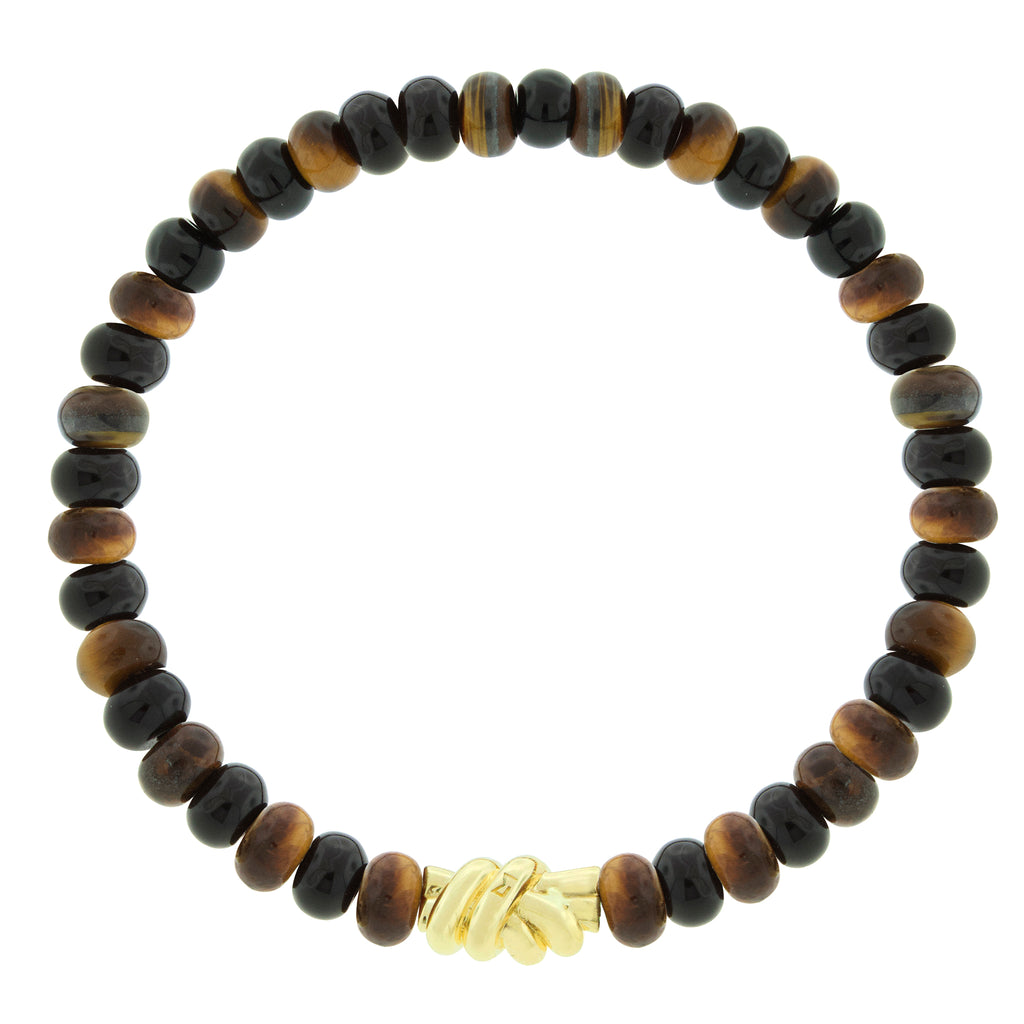 <p>&nbsp;<span style="font-size: 0.875rem;">LUIS MORAIS 14k yellow gold double knot on a gemstone beaded bracelet.</span></p> <ul> <li></li> </ul>