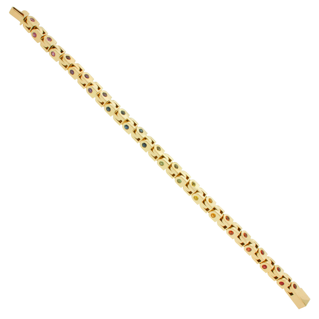 Gold Bike Chain Bracelet with Rainbow Sapphires