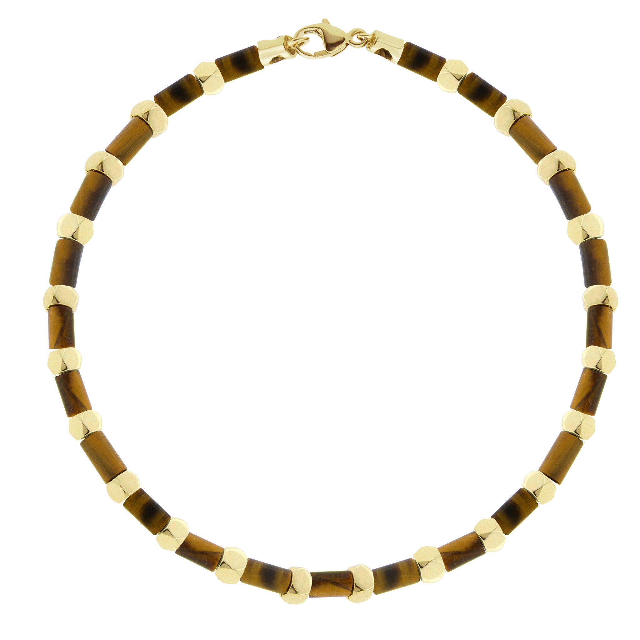 LUIS MORAIS gemstone and glass beaded bracelet with six 14k yellow gold mini Tetras and lobster clasp closure.