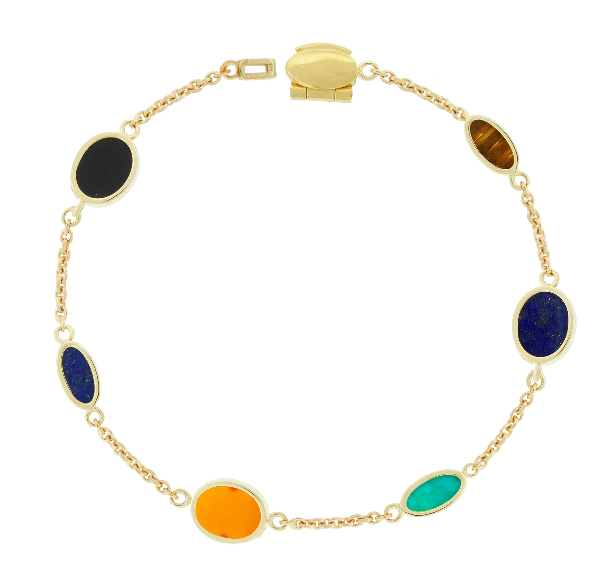 Multi Gemstone Oval Gold Chain Bracelet