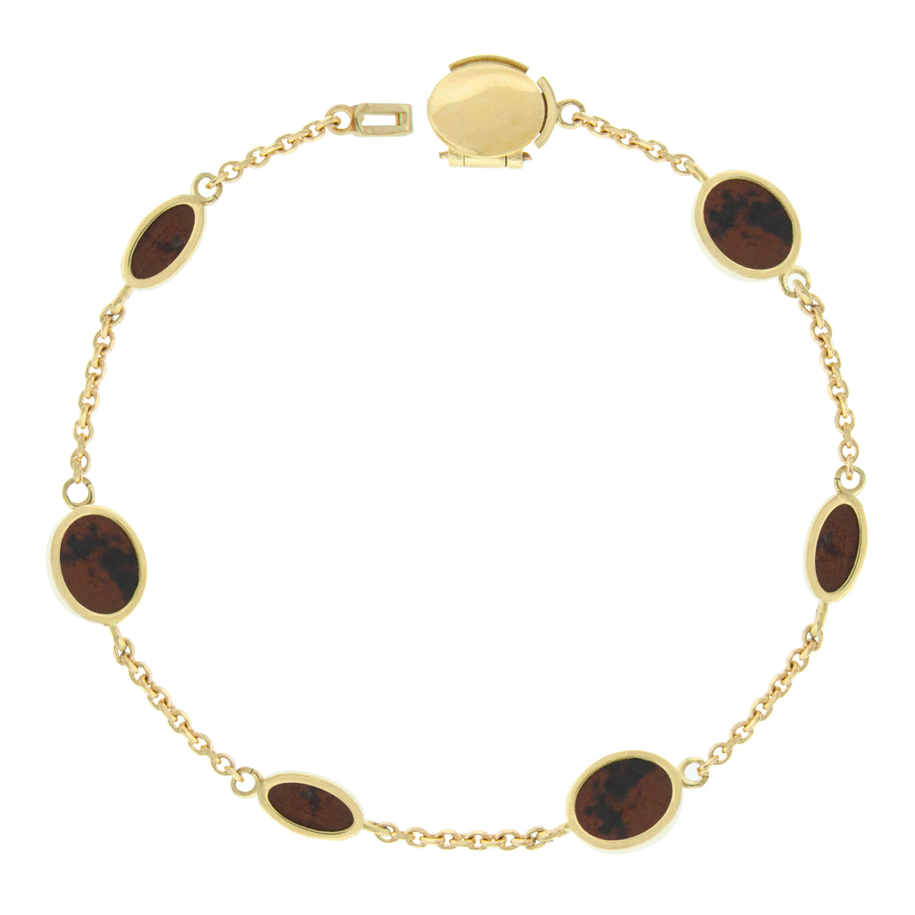 Mahogany Obsidian Oval Gemstone Gold Chain Bracelet