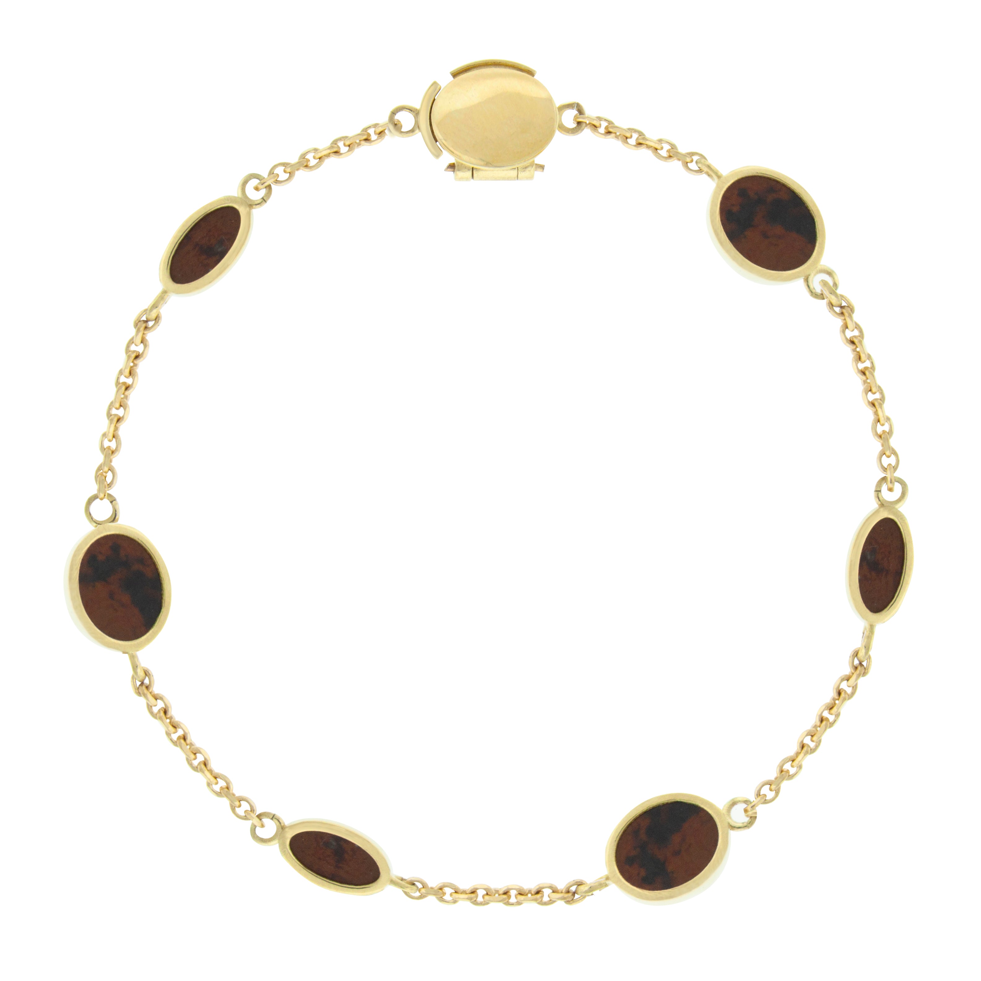 LUIS MORAIS 14k yellow gold chain bracelet with oval gemstones. Our unique clamshell clasp closure provides added security with its sleek design.