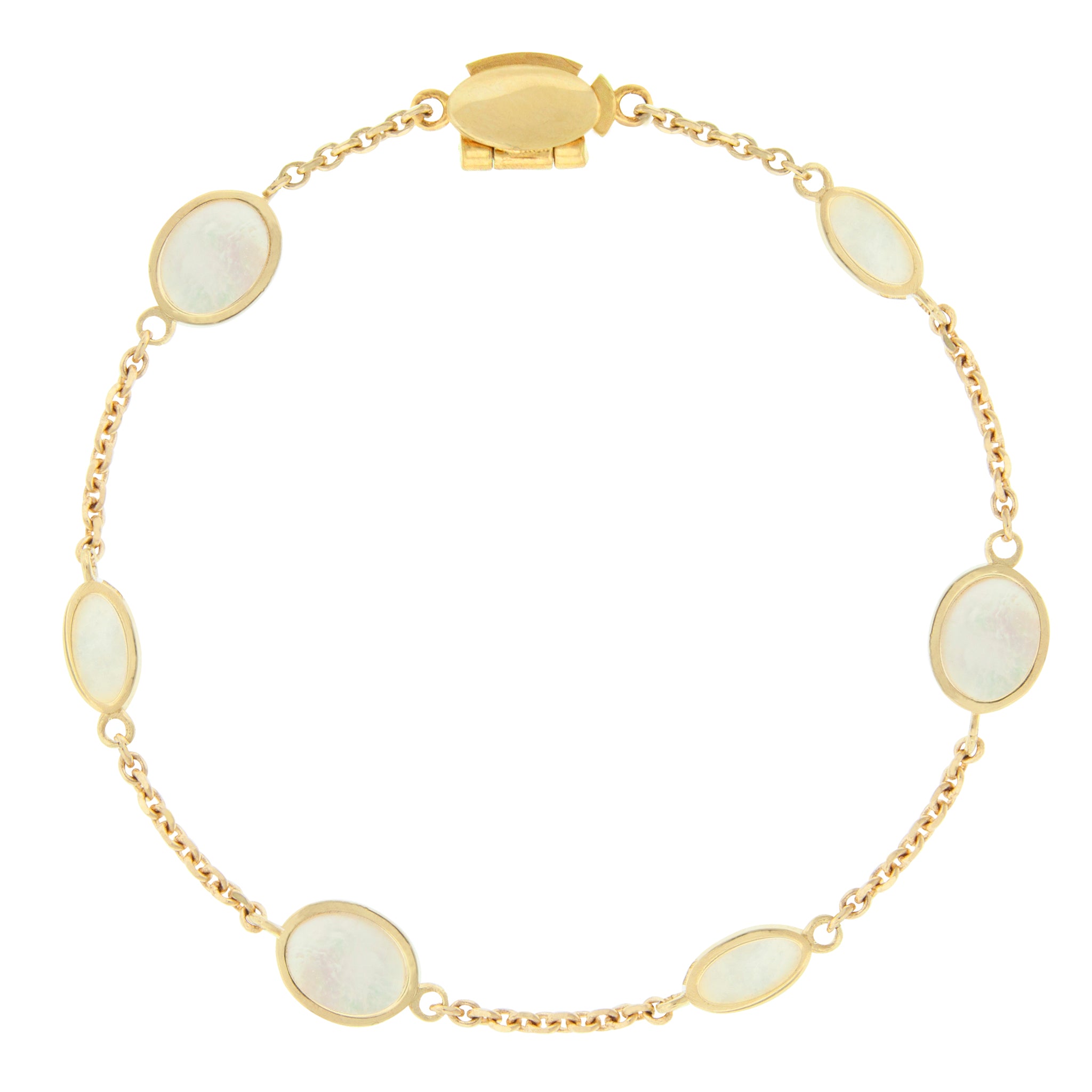 LUIS MORAIS 14k yellow gold chain bracelet with oval gemstones. Our unique clamshell clasp closure provides added security with its sleek design.